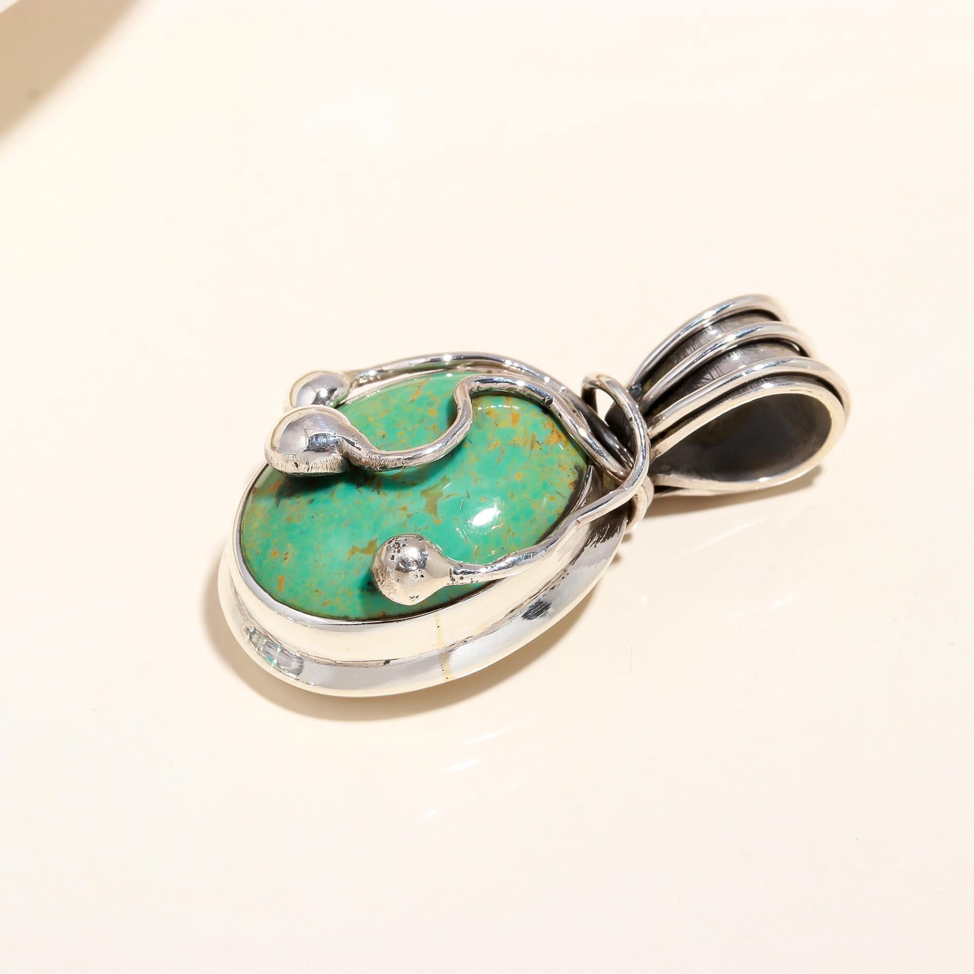 925 Sterling Silver Bohemian Style Handmade Turquoise Gemstone Pendant