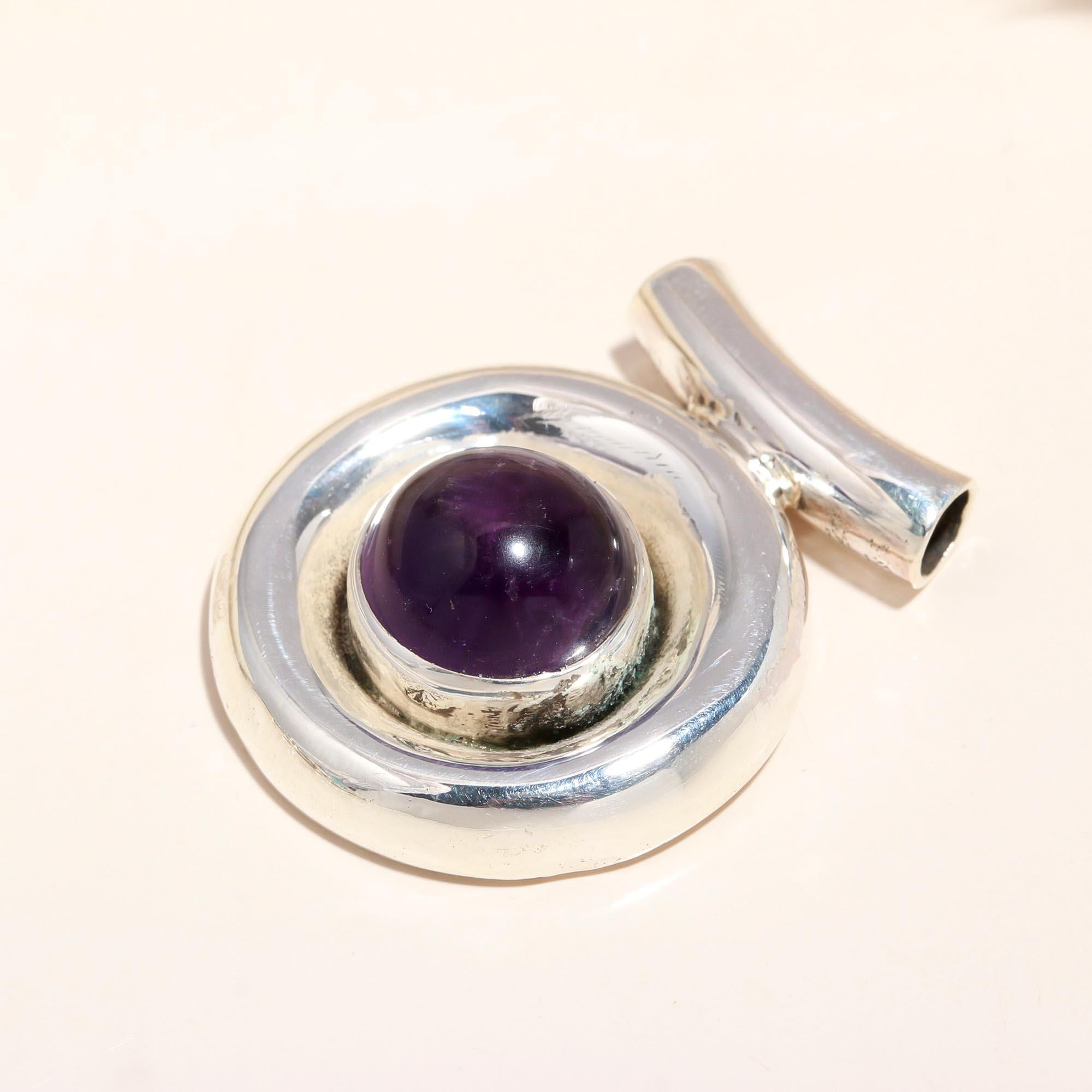 925 Sterling Silver Modern Statement Amethyst Dome Pendant