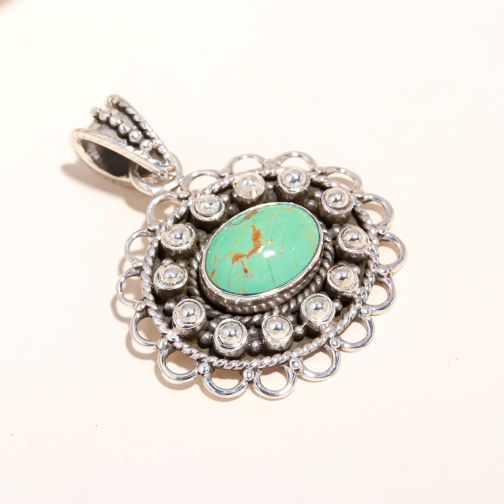 925 Sterling Silver Vintage Turquoise Statement Pendant