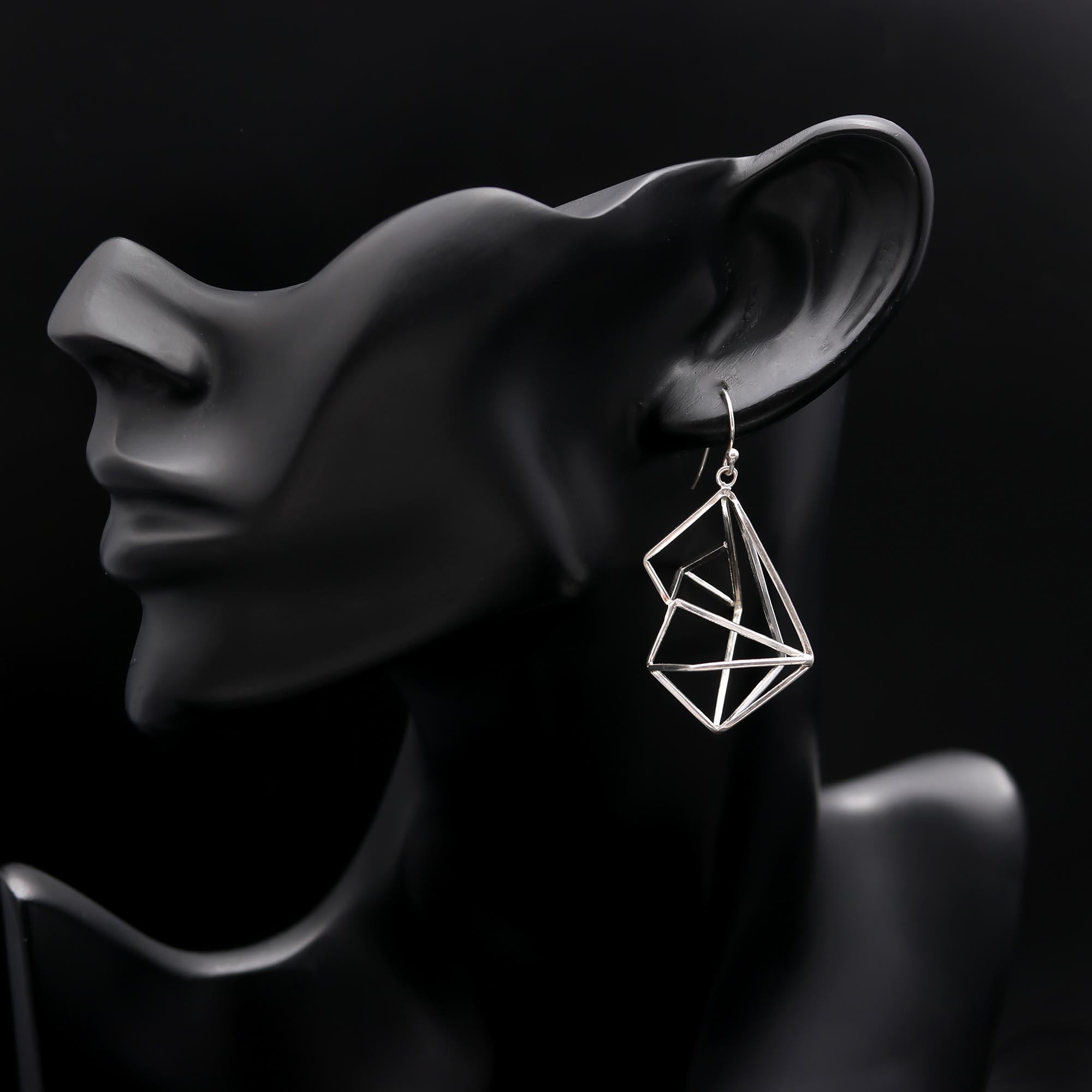 The Silver Construct: Geometric Prism Drop Earrings
