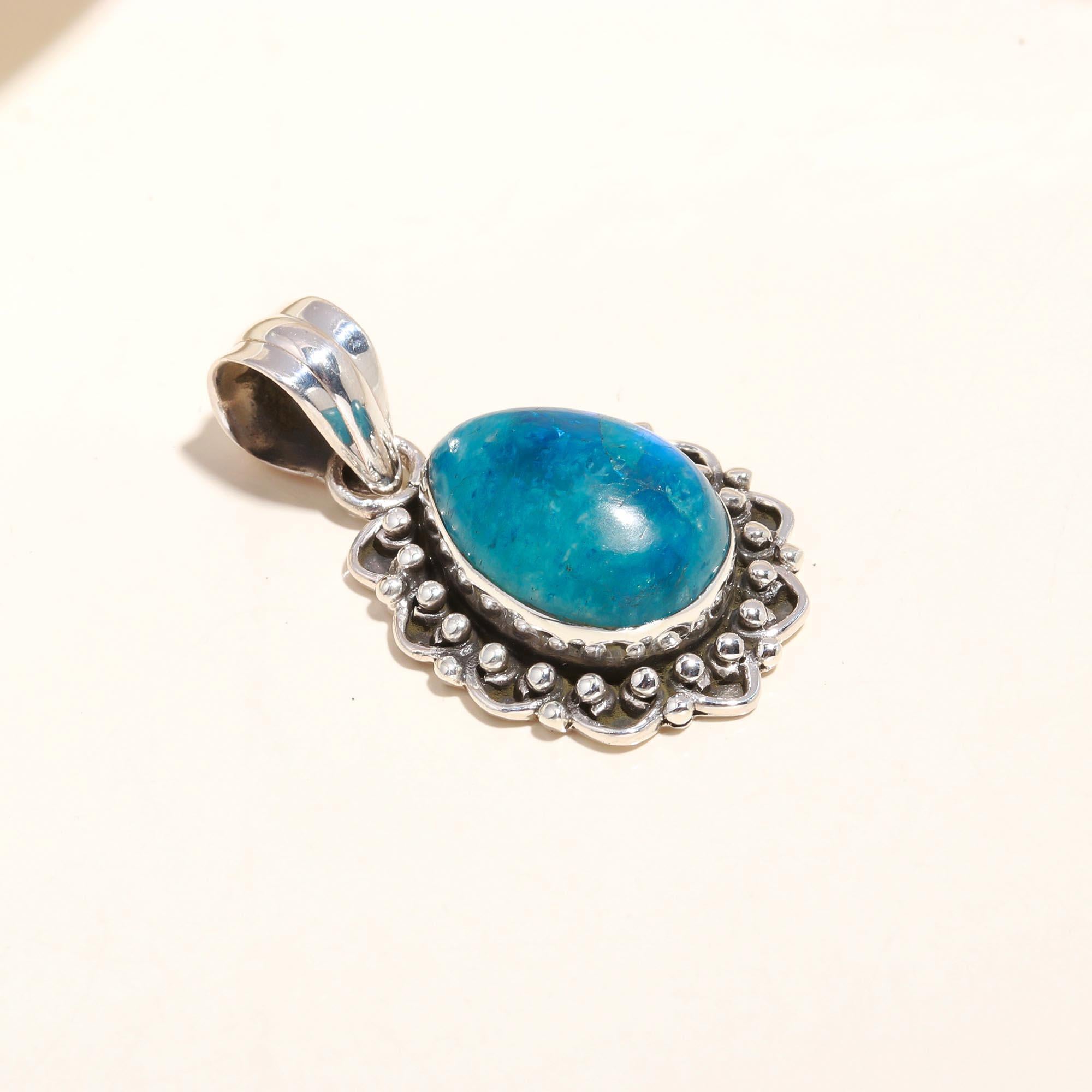 925 Sterling Silver Vintage Boho Turquoise Teardrop Pendant