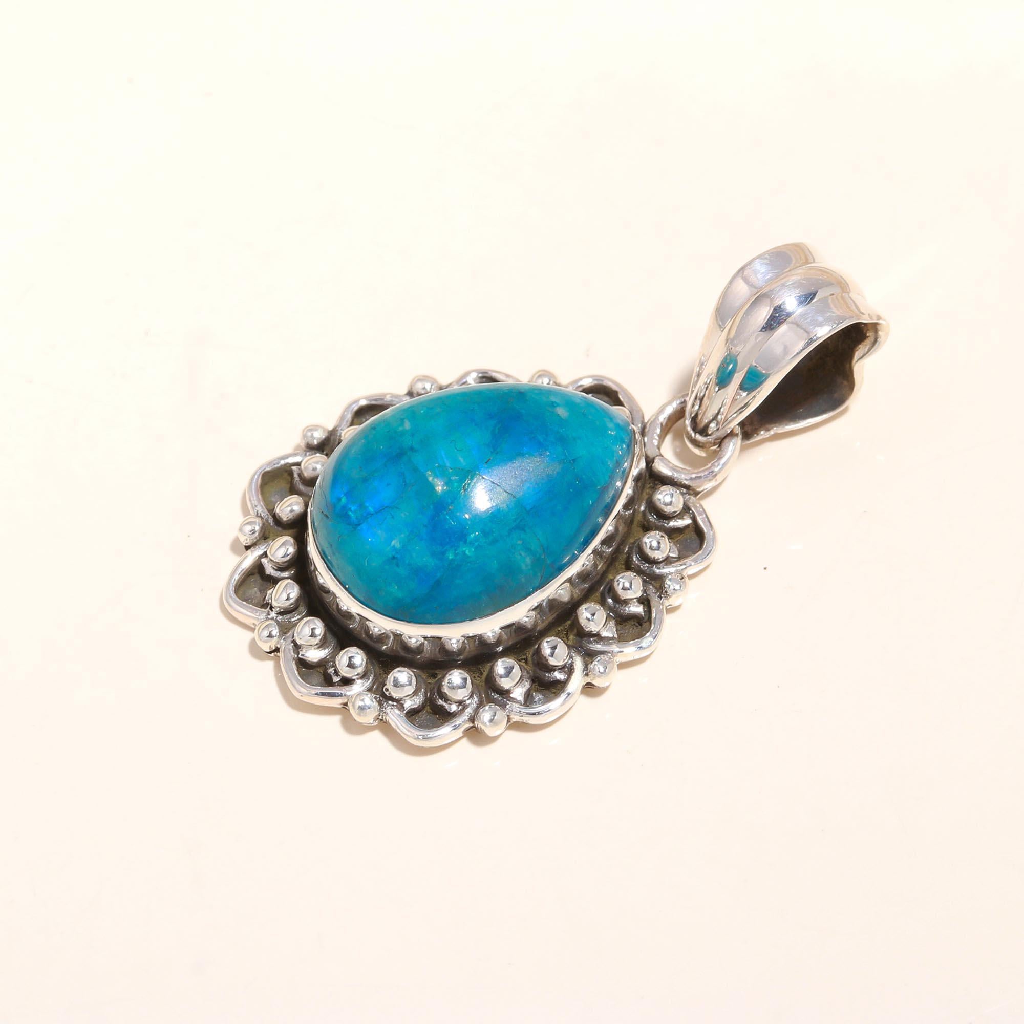 925 Sterling Silver Vintage Boho Turquoise Teardrop Pendant