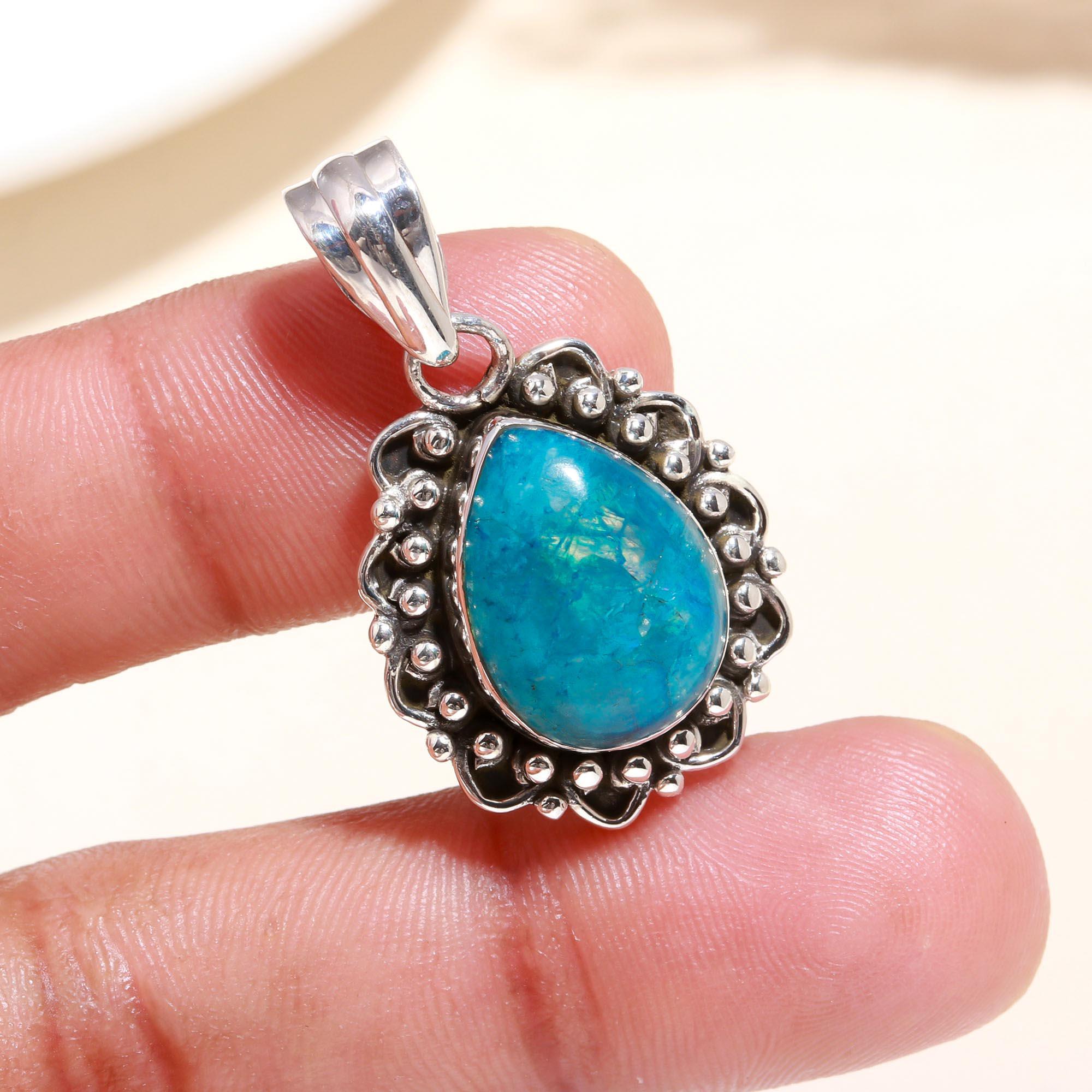 925 Sterling Silver Vintage Boho Turquoise Teardrop Pendant