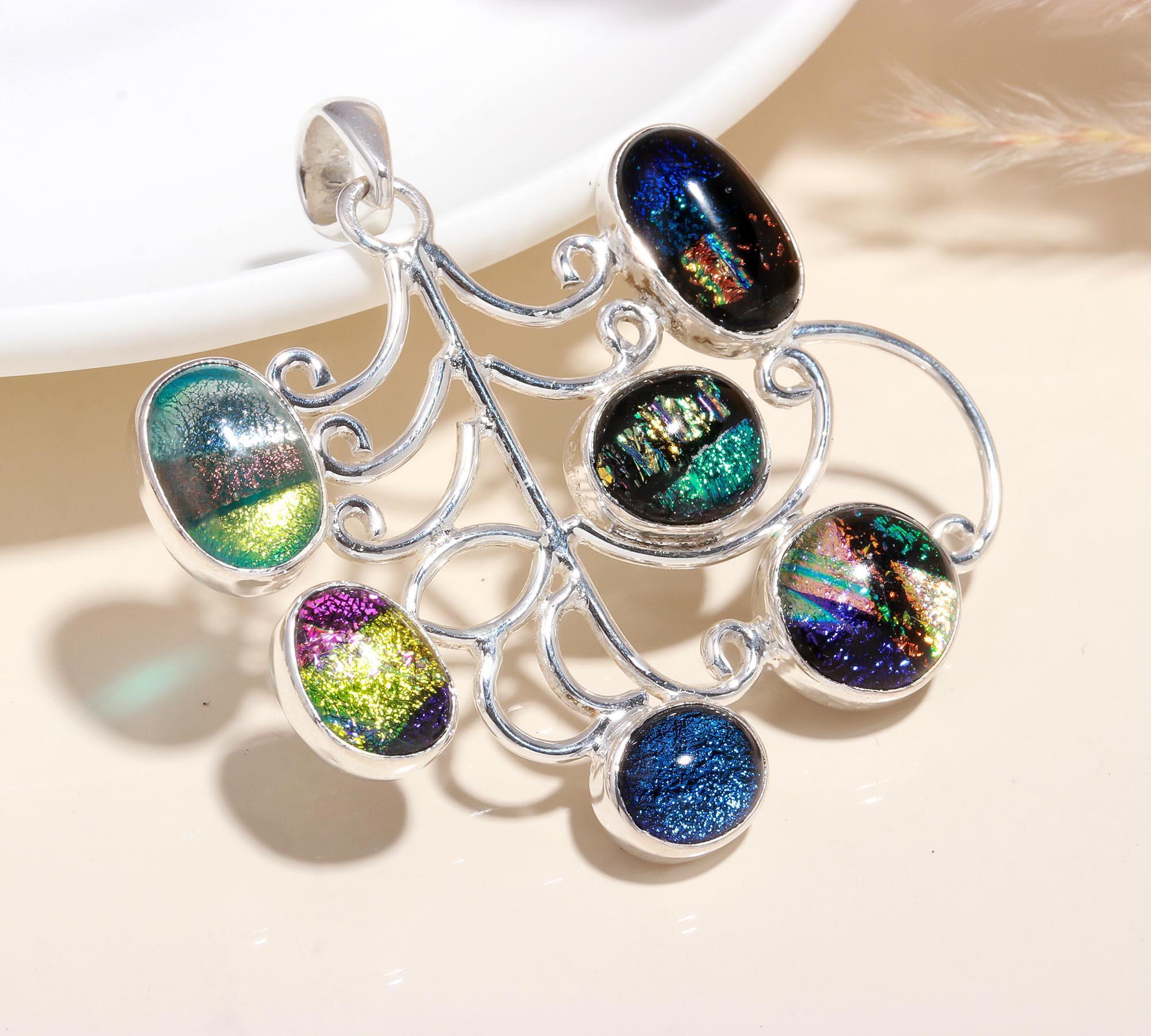 925 Sterling Silver Handmade Dichroic Glass filigree Pendant