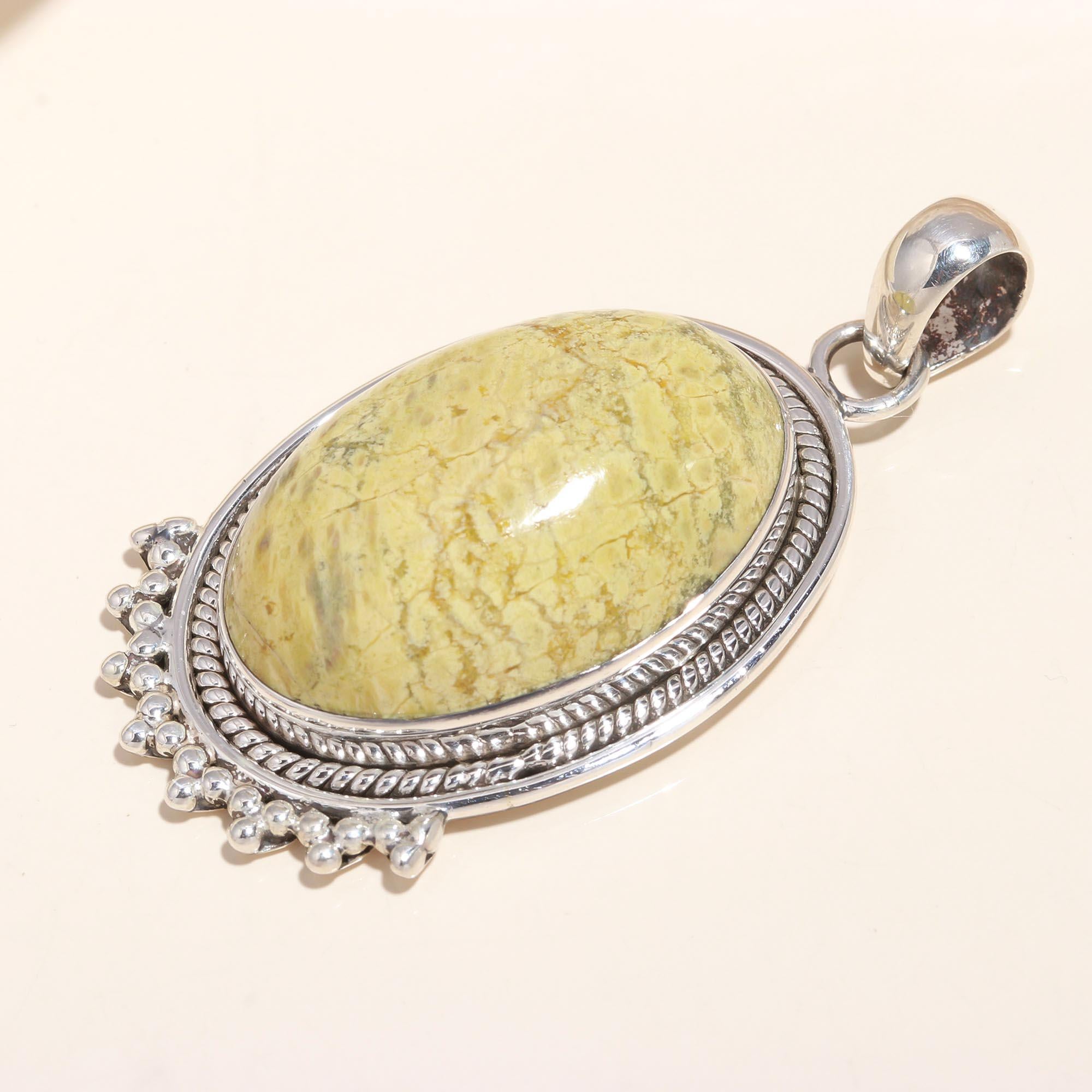 925 Sterling Silver Yellow Jasper Oval Pendant