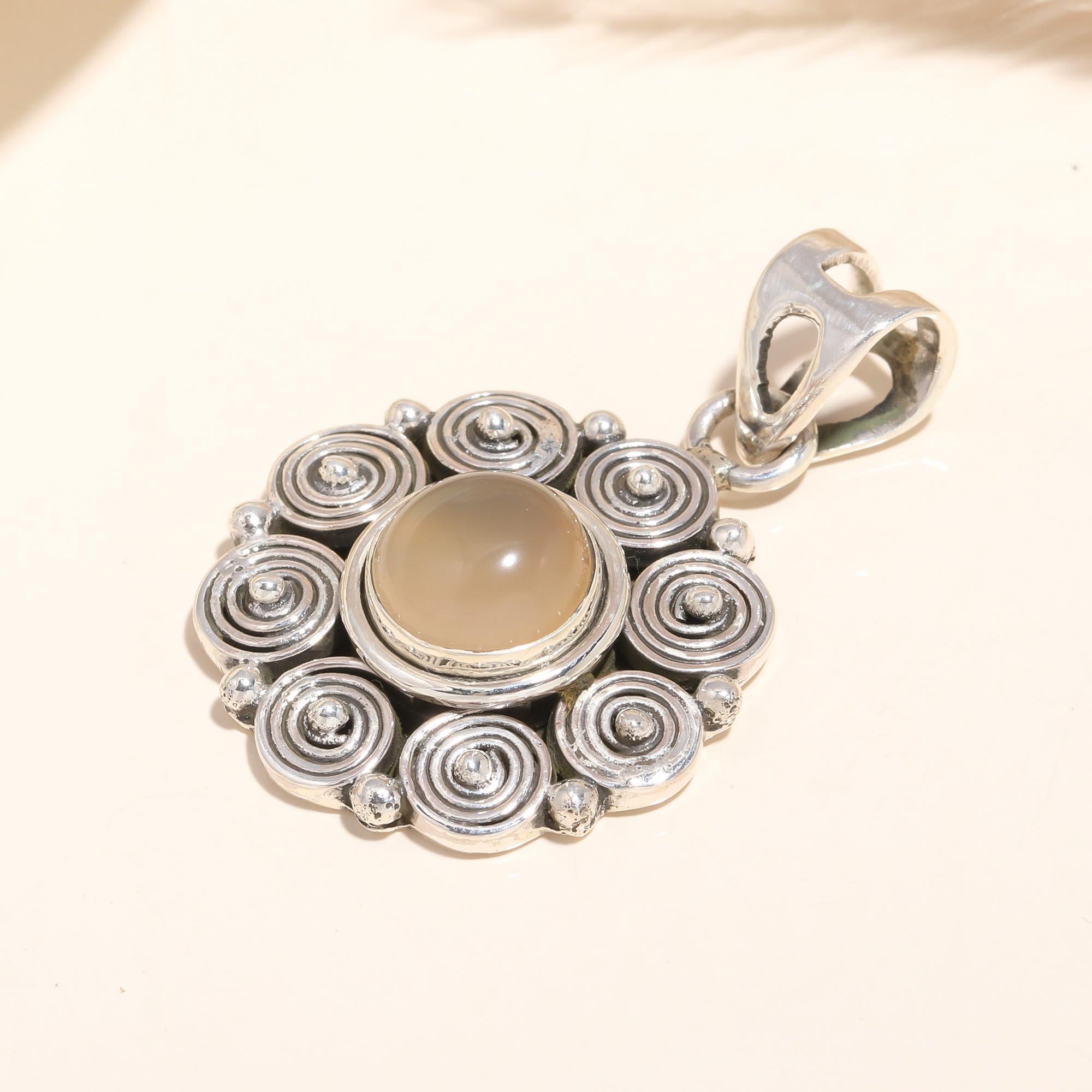 925 Sterling Silver Handmade Moonstone Swirl Pendant