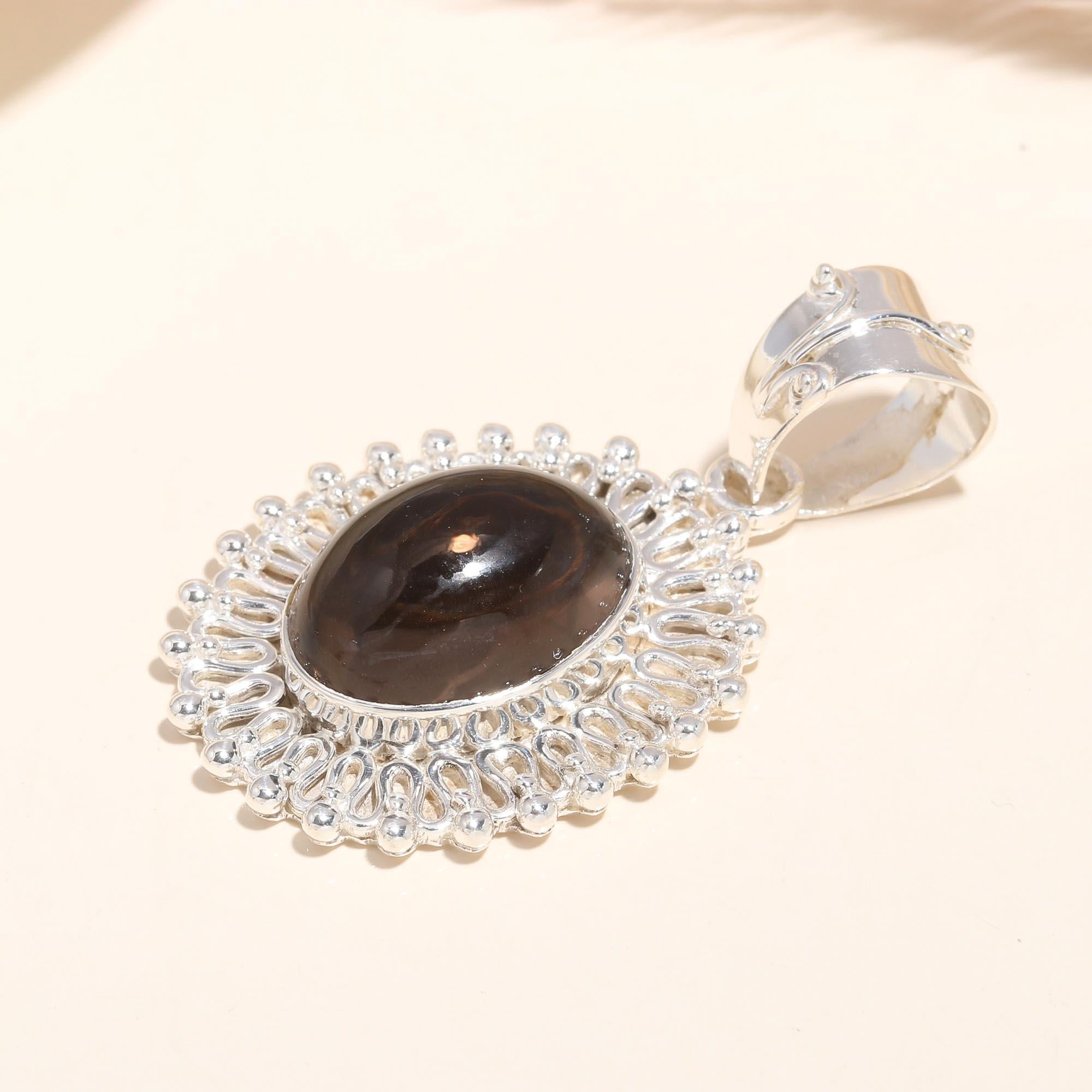 925 Sterling Silver Handmade Vintage Smoky Quartz Statement Pendant