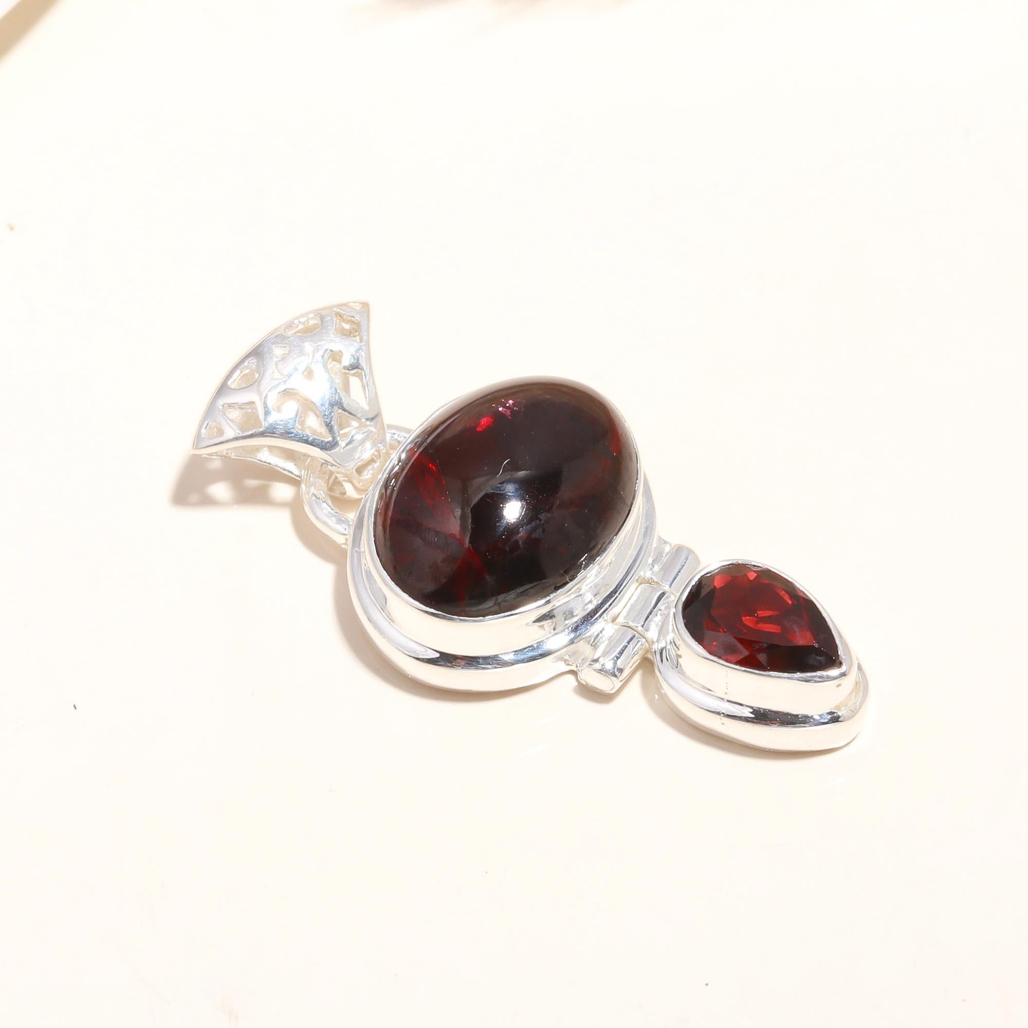 925 Sterling Silver Red Garnet Statement Pendant