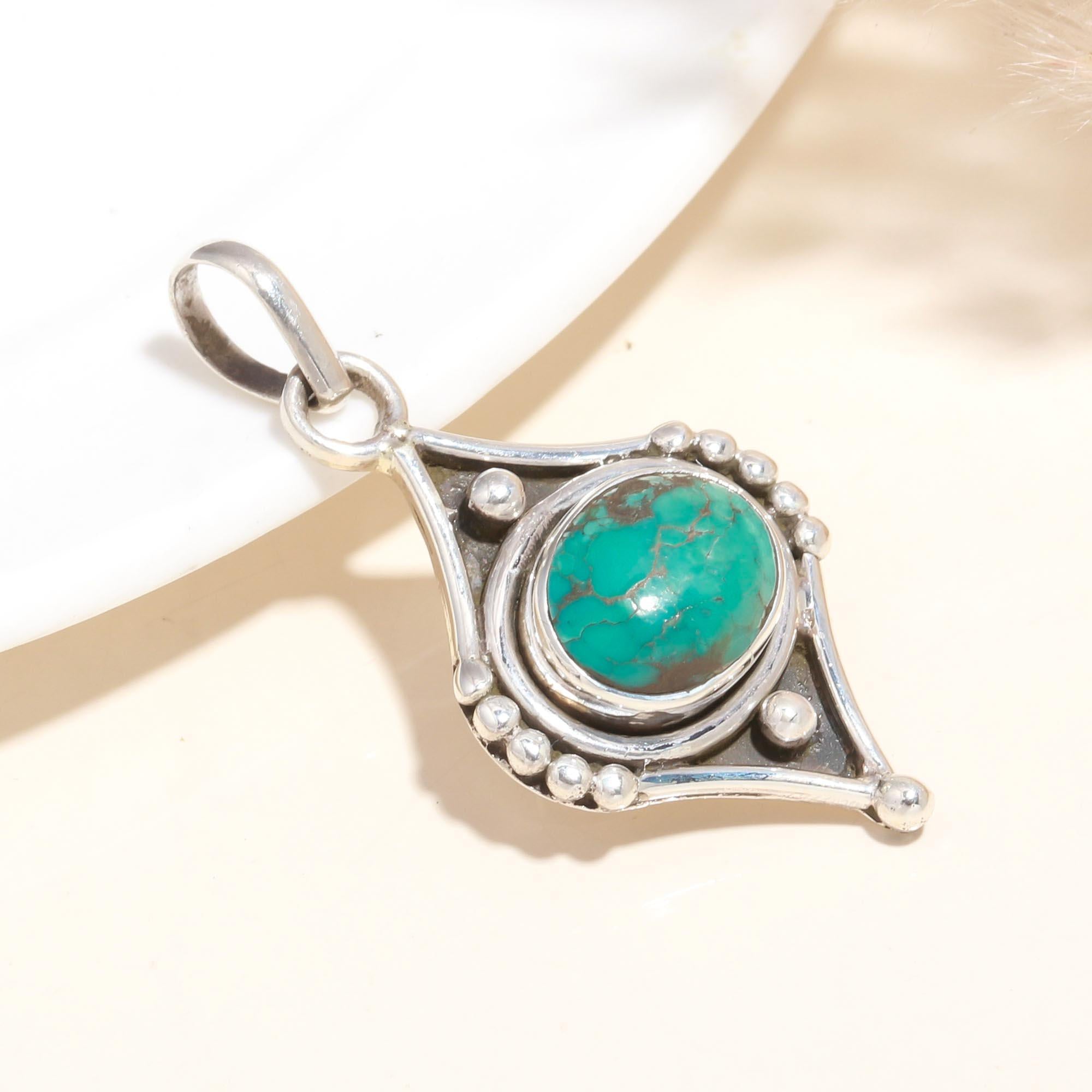 925 Sterling Silver Turquoise Handmade Boho Pendant