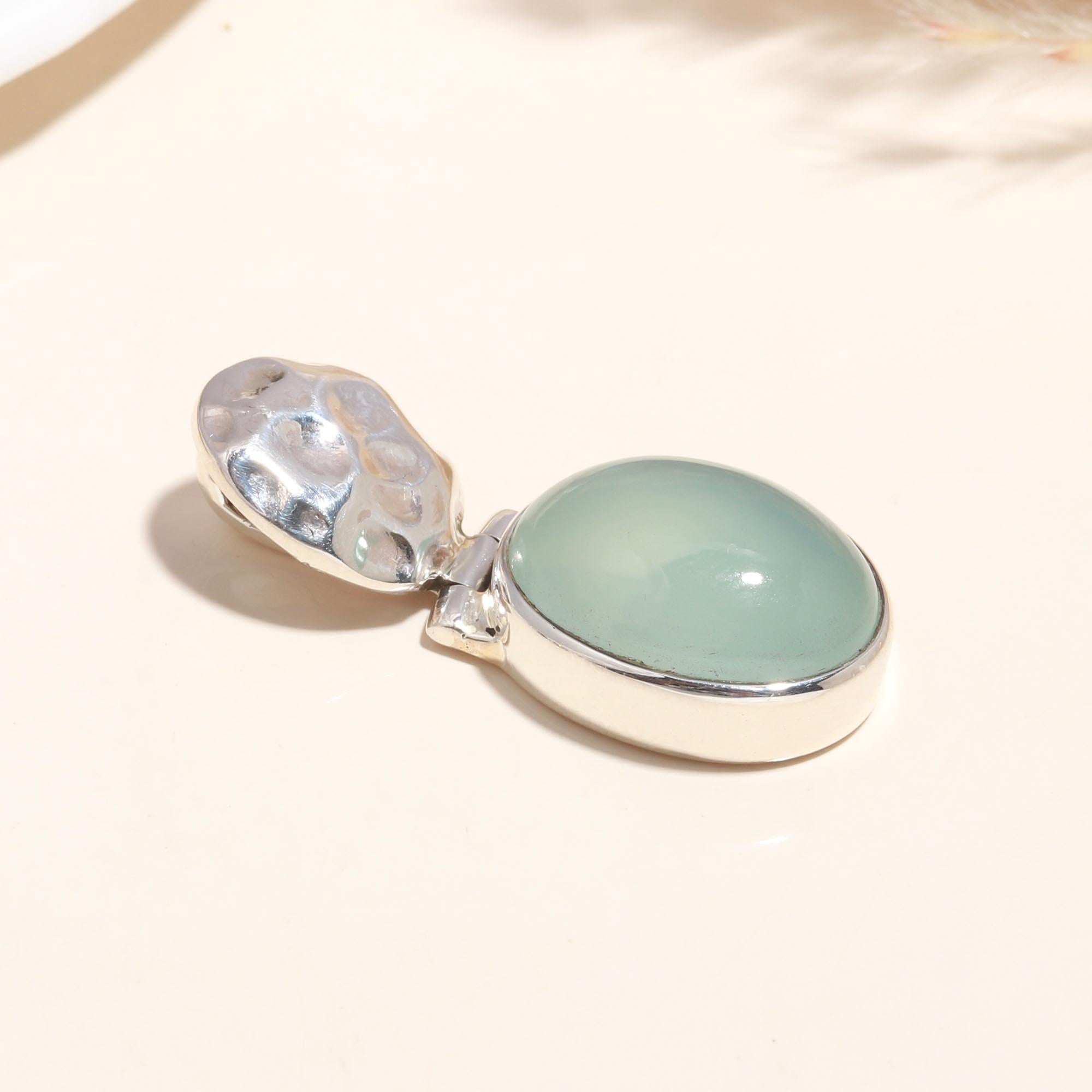 925 Sterling Silver Green Chalcedony Handmade Pendant
