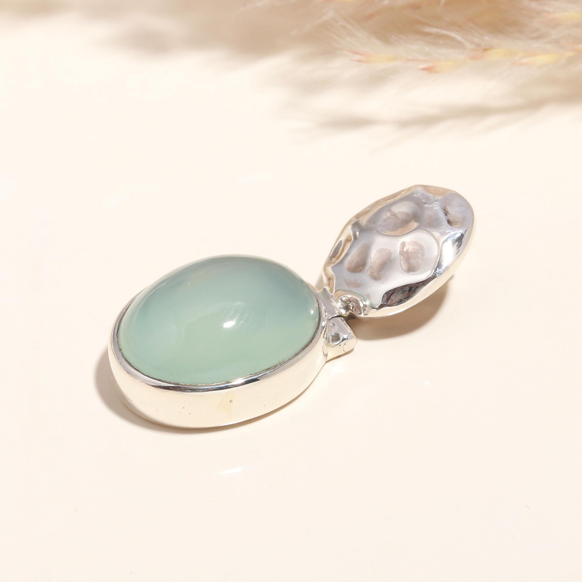925 Sterling Silver Green Chalcedony Handmade Pendant