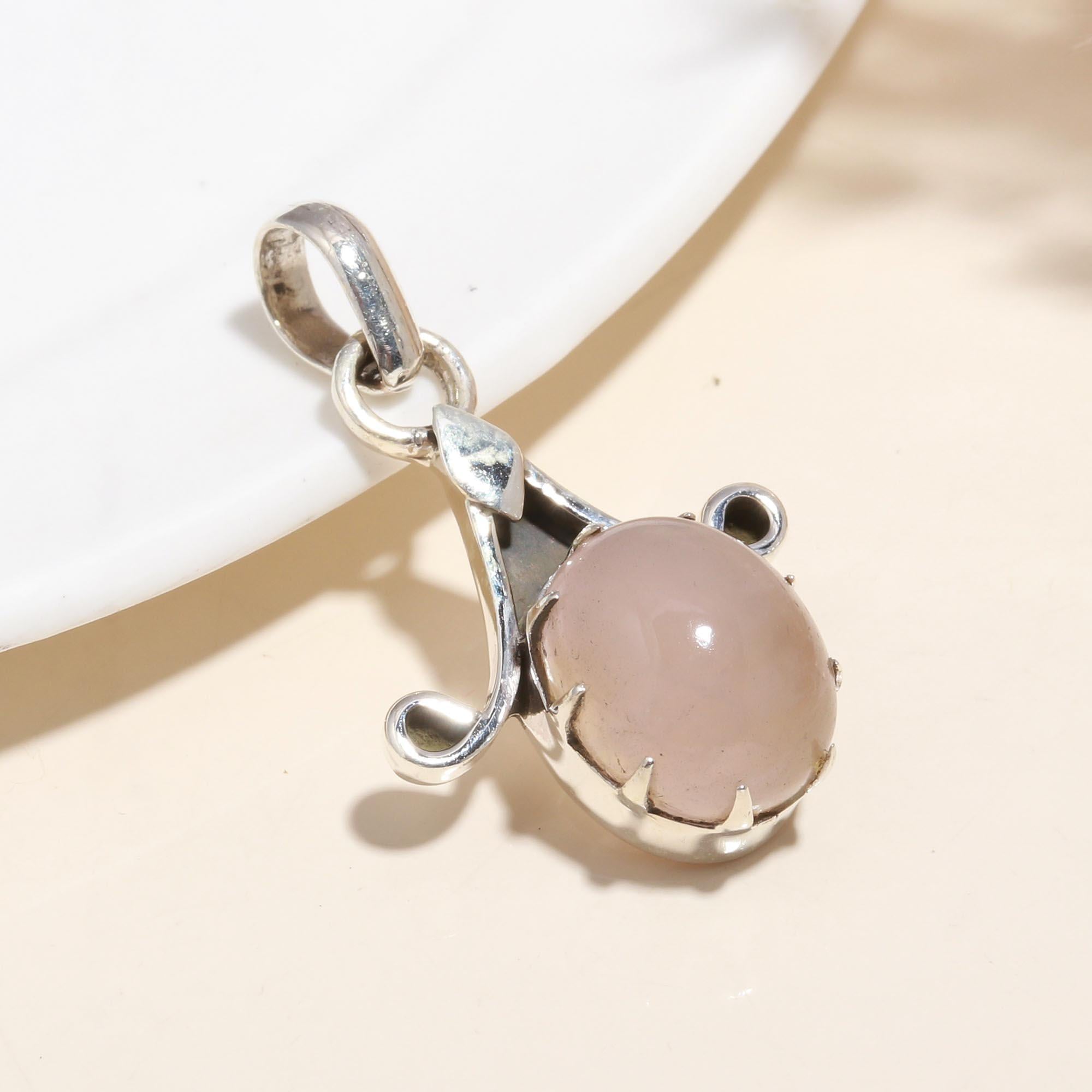 925 Sterling Silver Vintage Rose Quartz Pendant