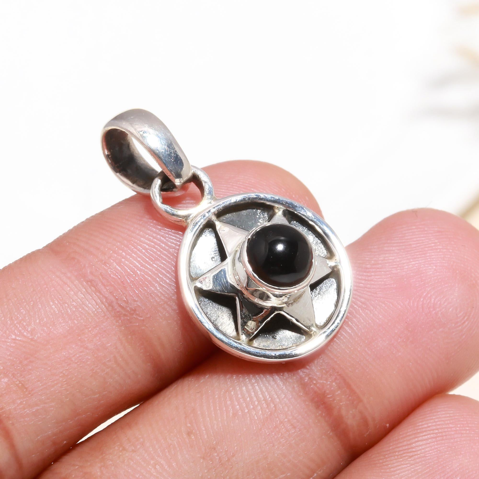925 Sterling Silver Black Onyx Star Pendant