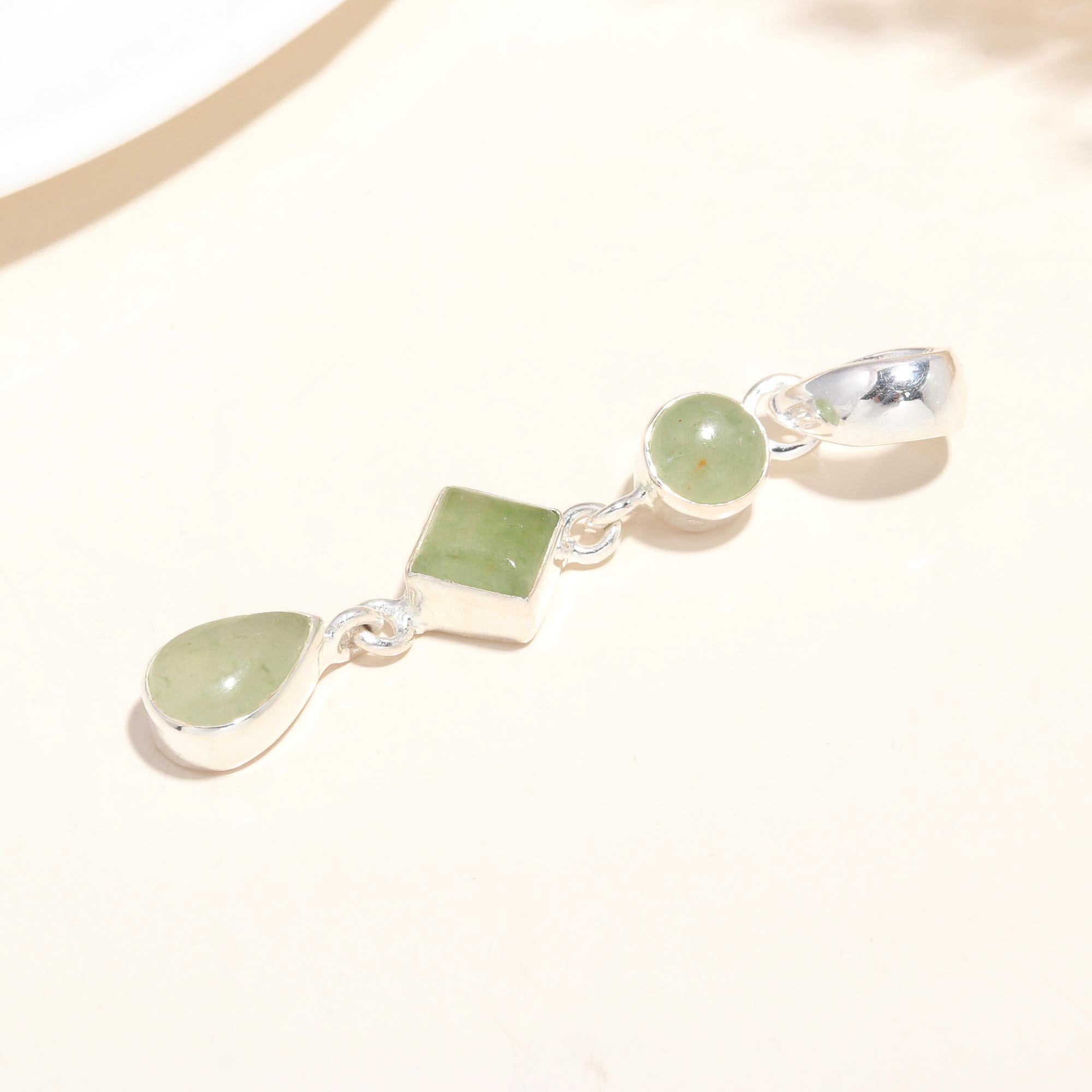 925 Sterling Silver Green Aventurine Dangle Pendant