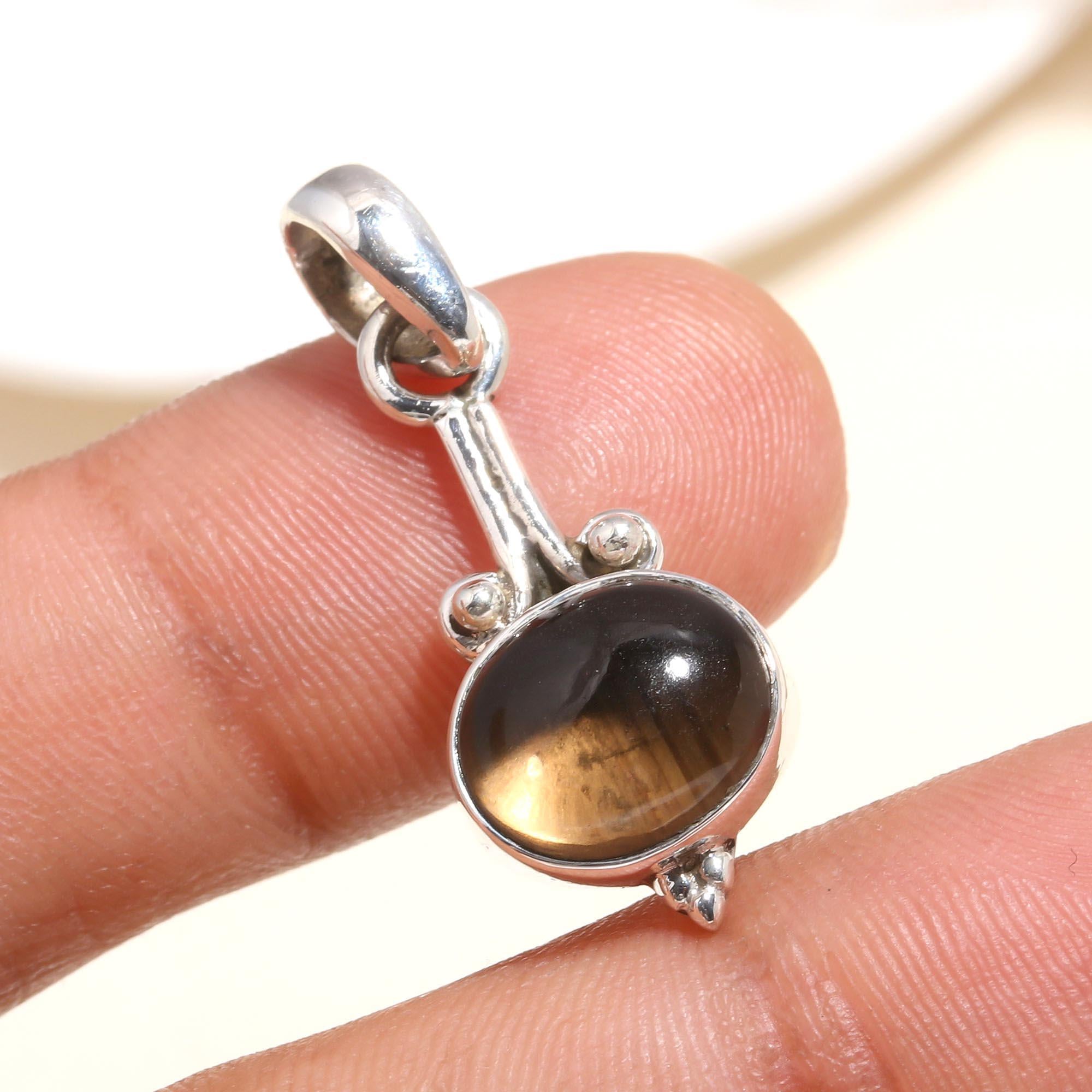925 Sterling Silver Tiger's Eye Handmade Boho Pendant