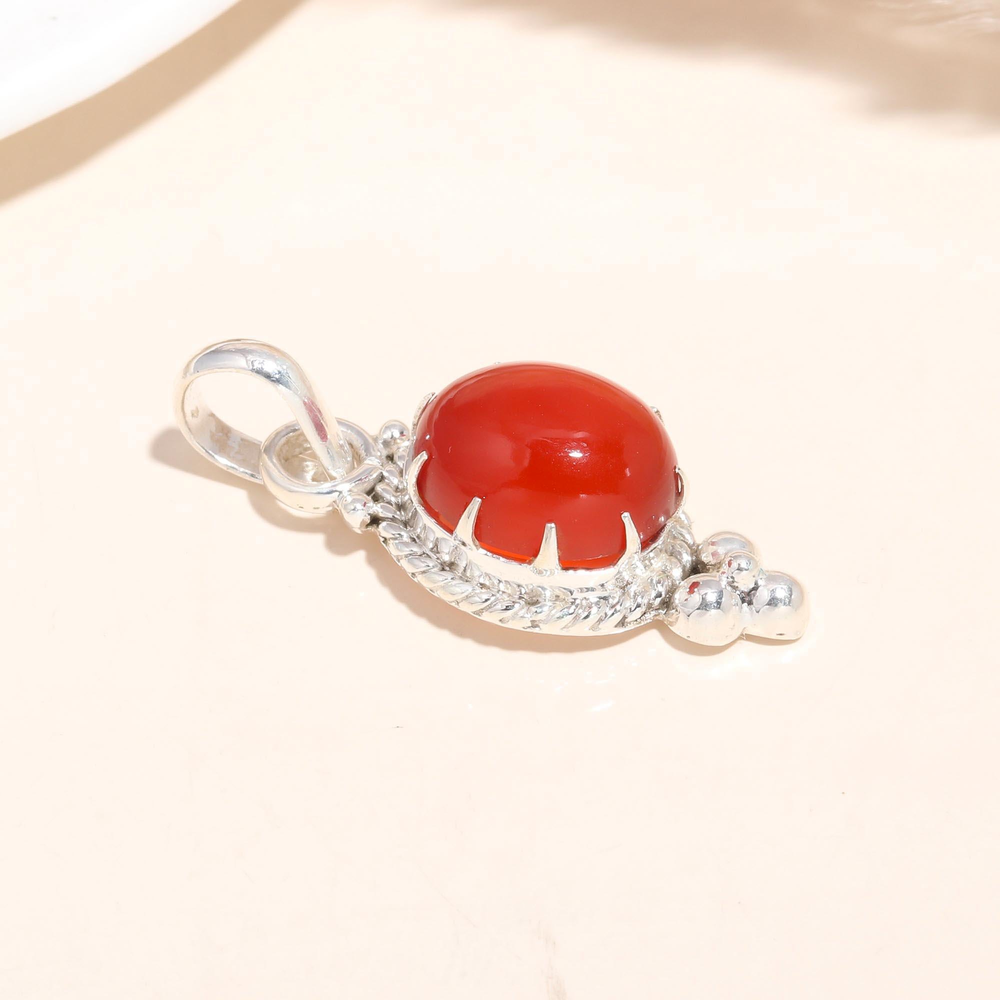 925 Sterling Silver Red Carnelian Pendant
