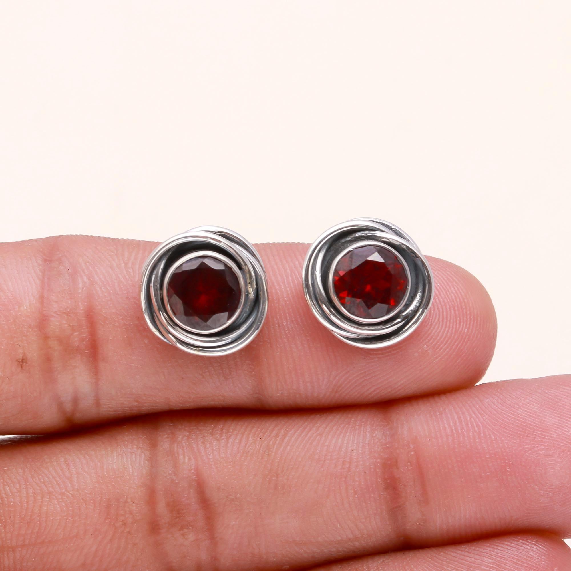 925 Sterling Silver Garnet Stud Earrings