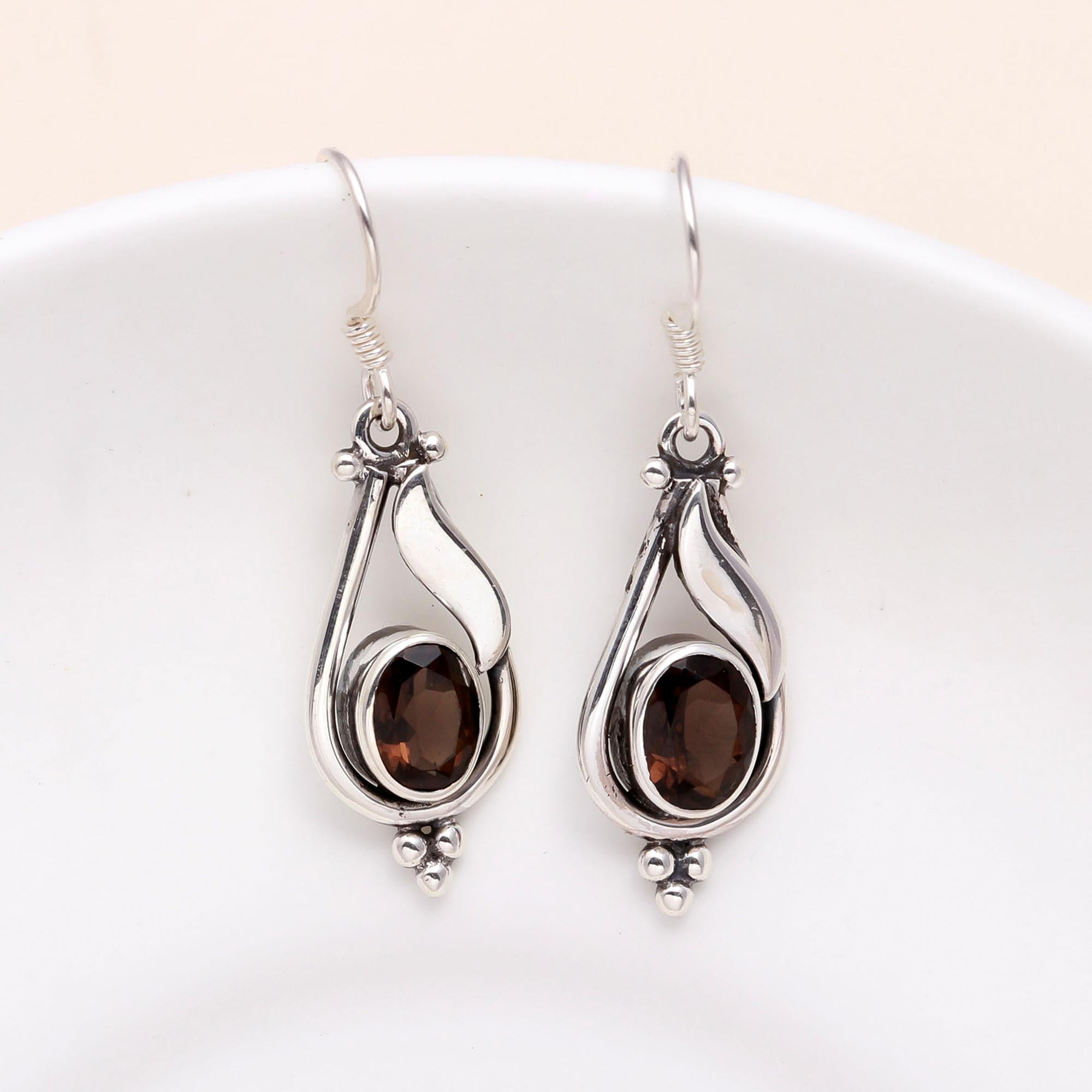 925 Sterling Silver Smoky Quartz Dangle Earrings