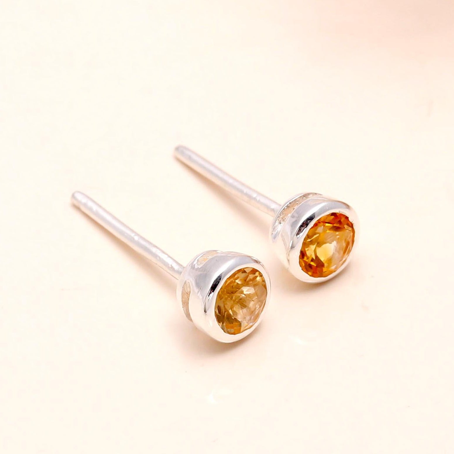 925 Sterling Silver Citrine Stud Earrings