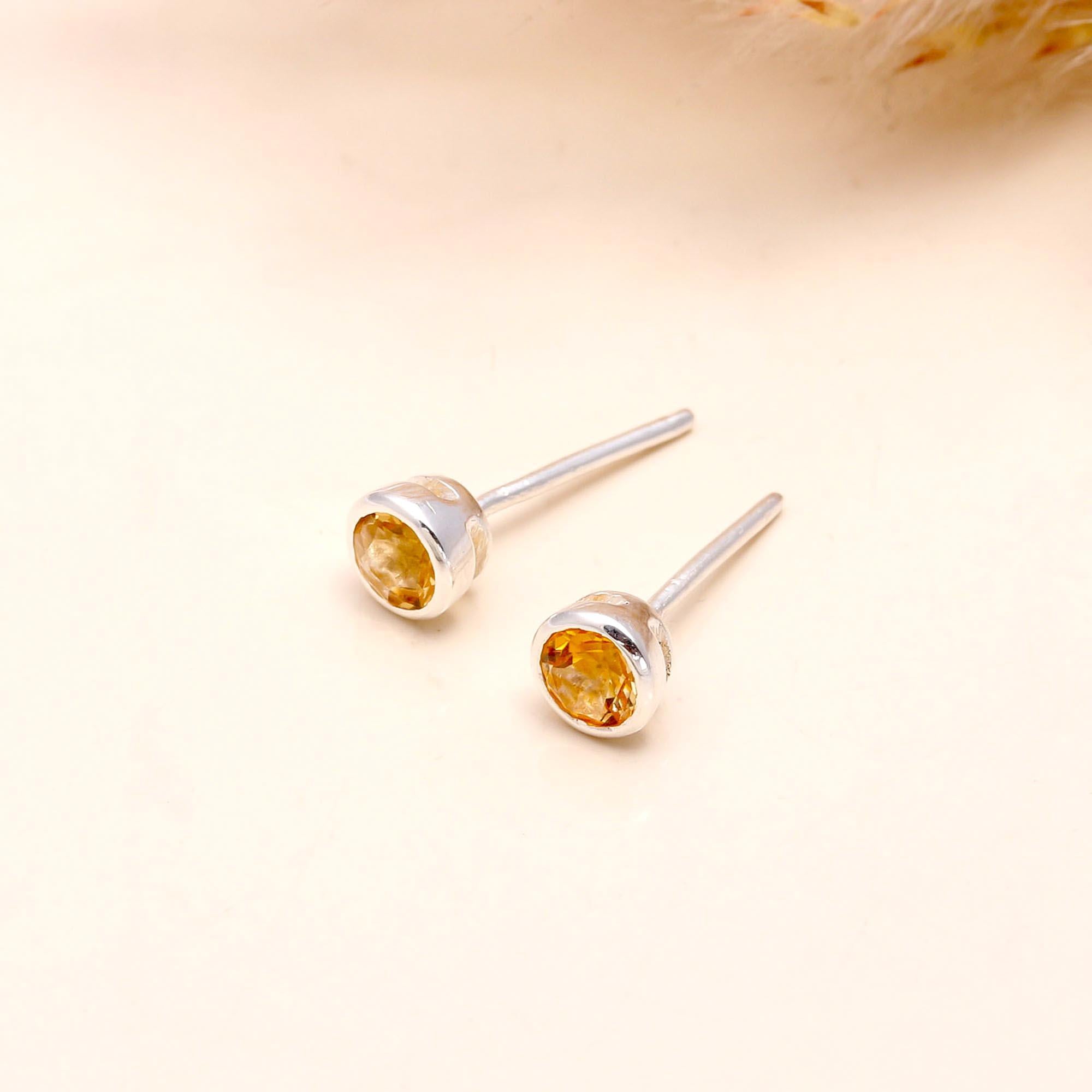 925 Sterling Silver Citrine Stud Earrings