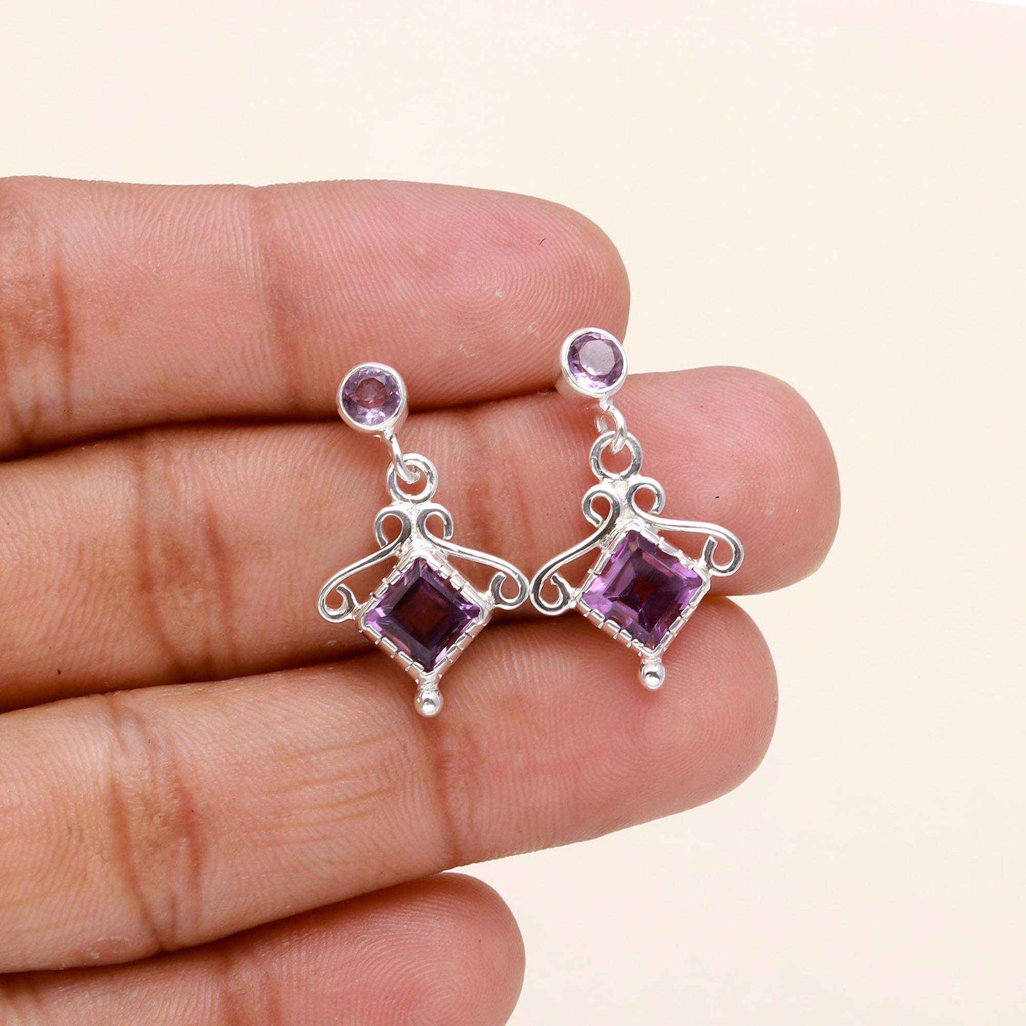 925 Sterling Silver Victorian-Style Amethyst Drop Earrings