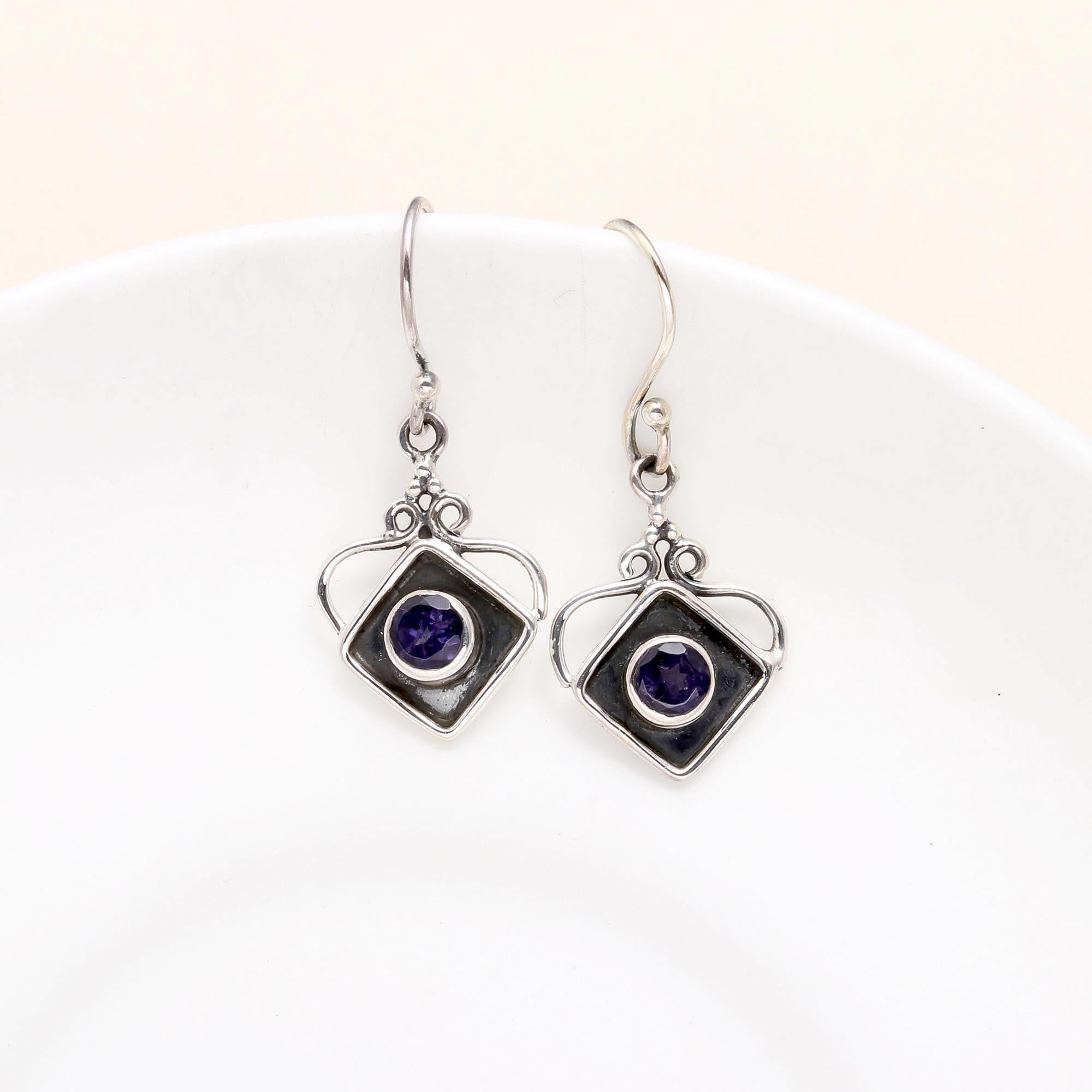925 Sterling Silver Modern Boho Amethyst Dangle Earrings