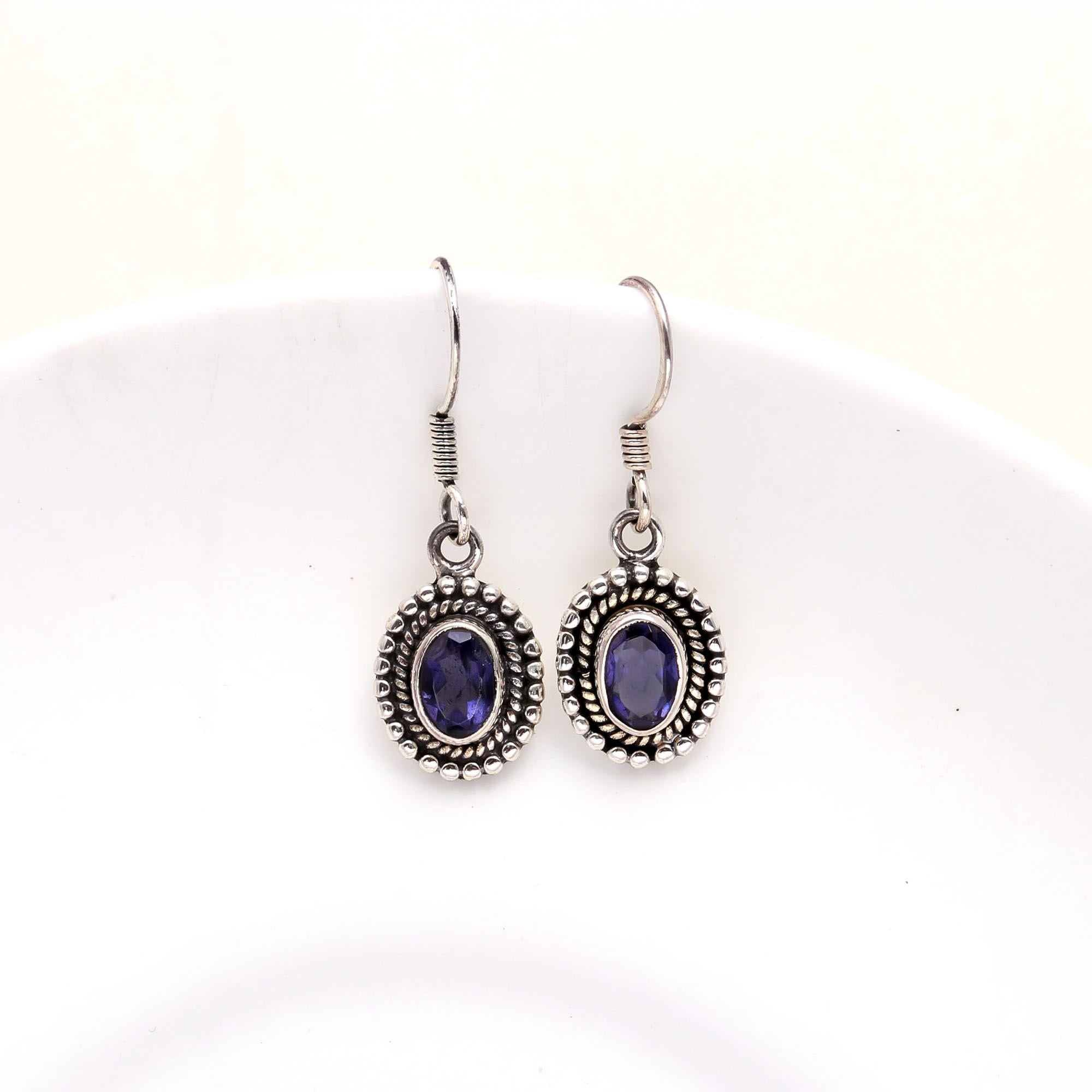 925 Sterling Silver Vintage Iolite Dangle Earrings