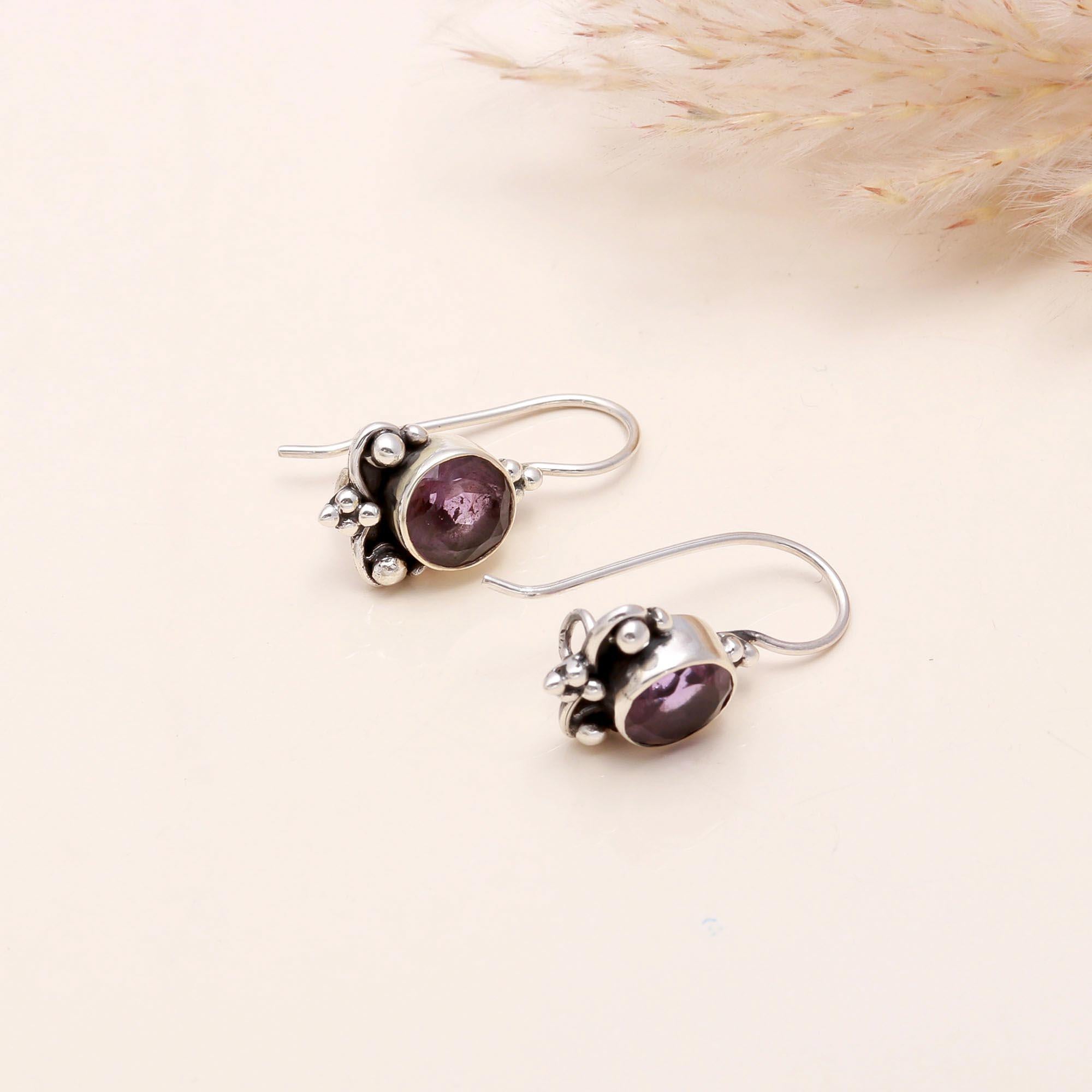 925 Sterling Silver Amethyst Dangle Earrings