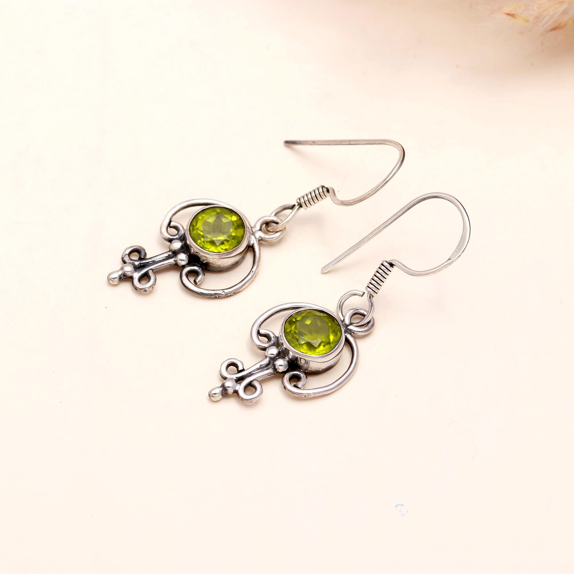 925 Sterling Silver Peridot Victorian Filigree Dangle Earrings