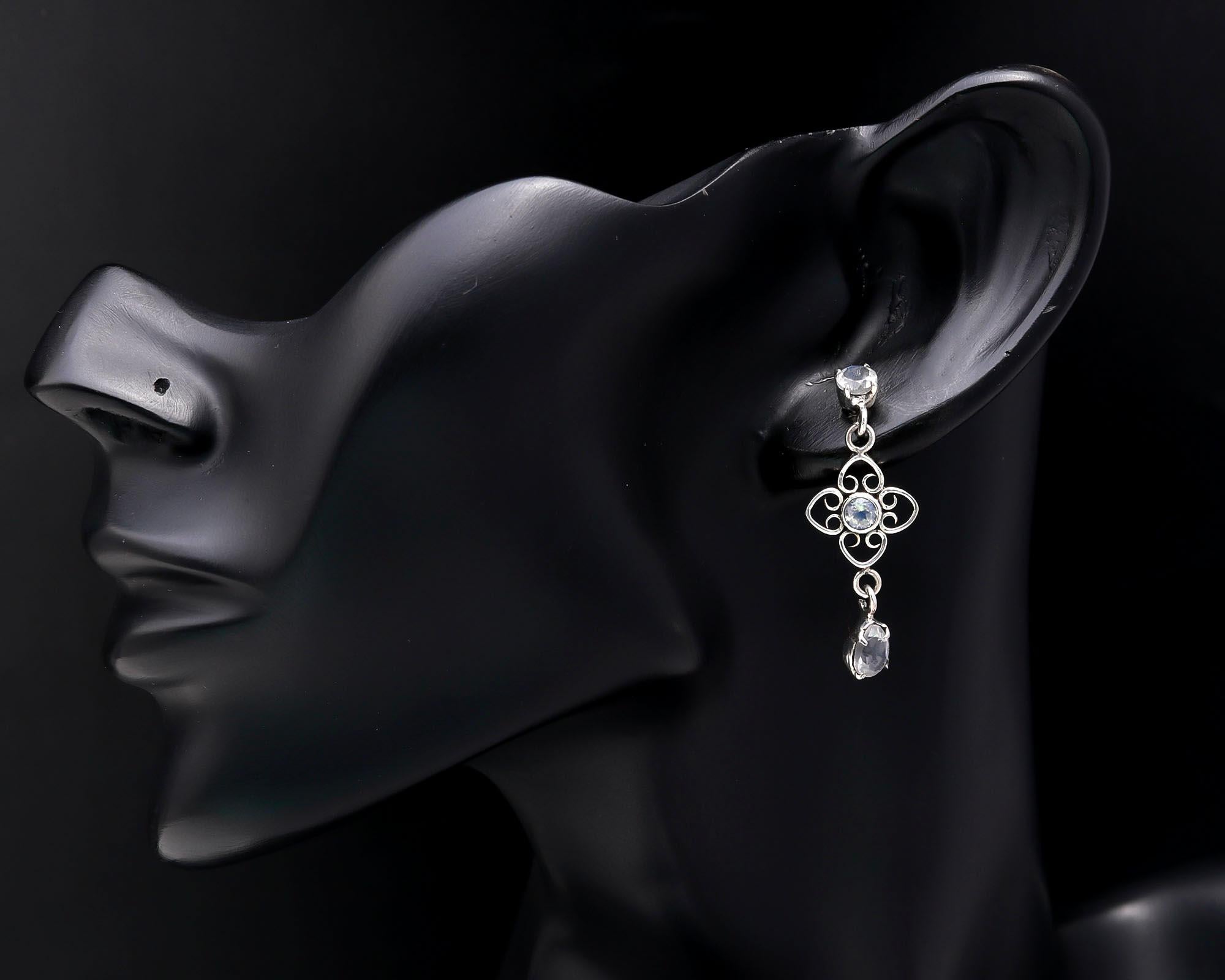 925 Sterling Silver Moonstone Filigree Drop Earrings