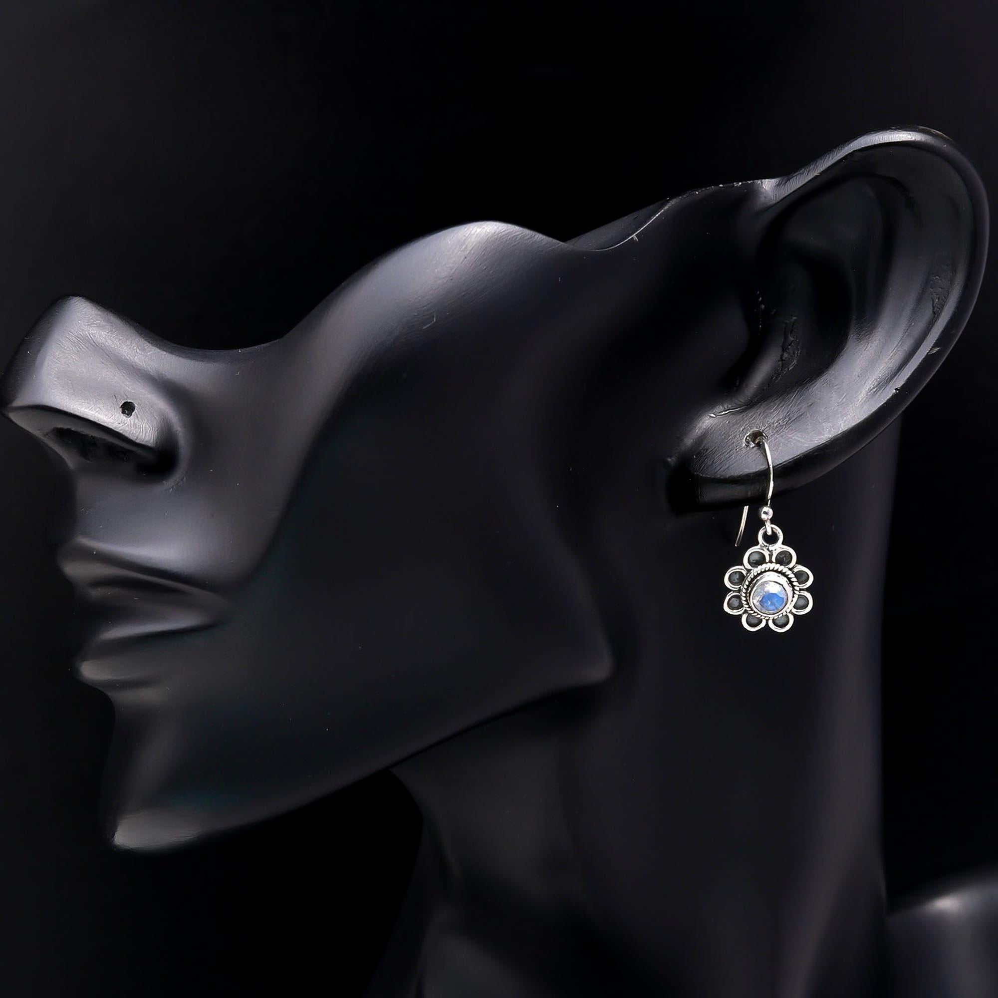 925 Sterling Silver Moonstone Floral Dangle Earrings