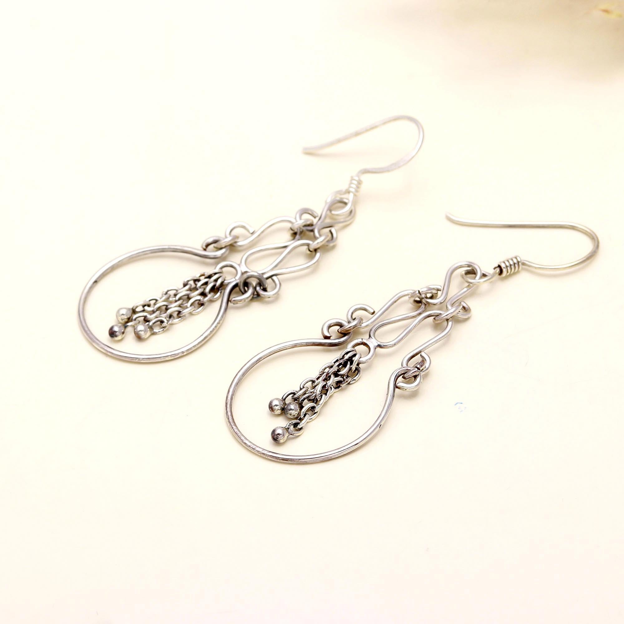 925 Sterling Silver Chainmail Drop Dangle Earrings