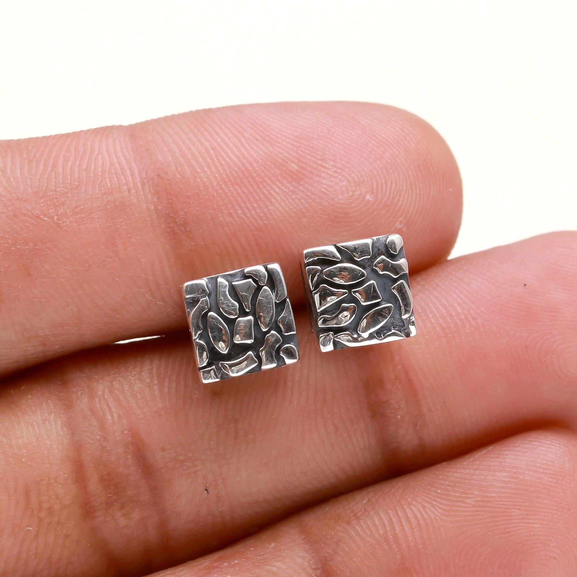 925 Sterling Silver Modern Cube Design Stud Earrings