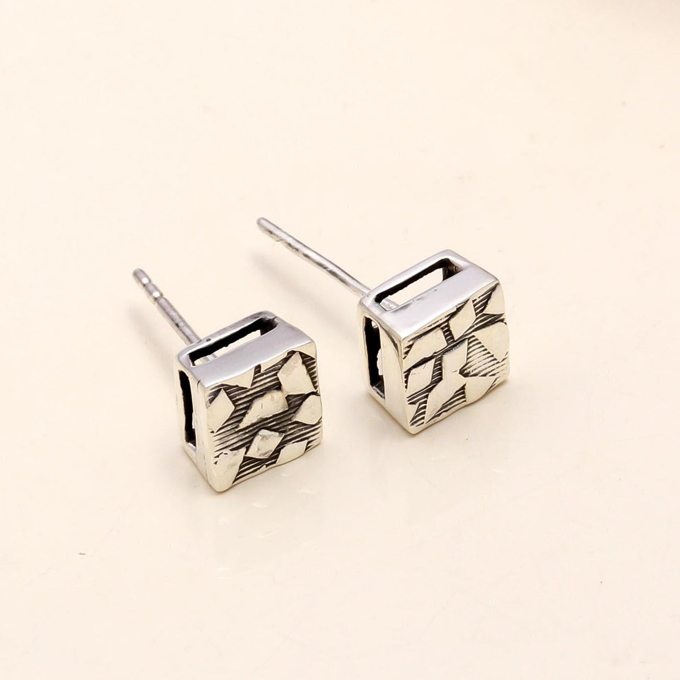 925 Sterling Silver Modern Cube Design Stud Earrings