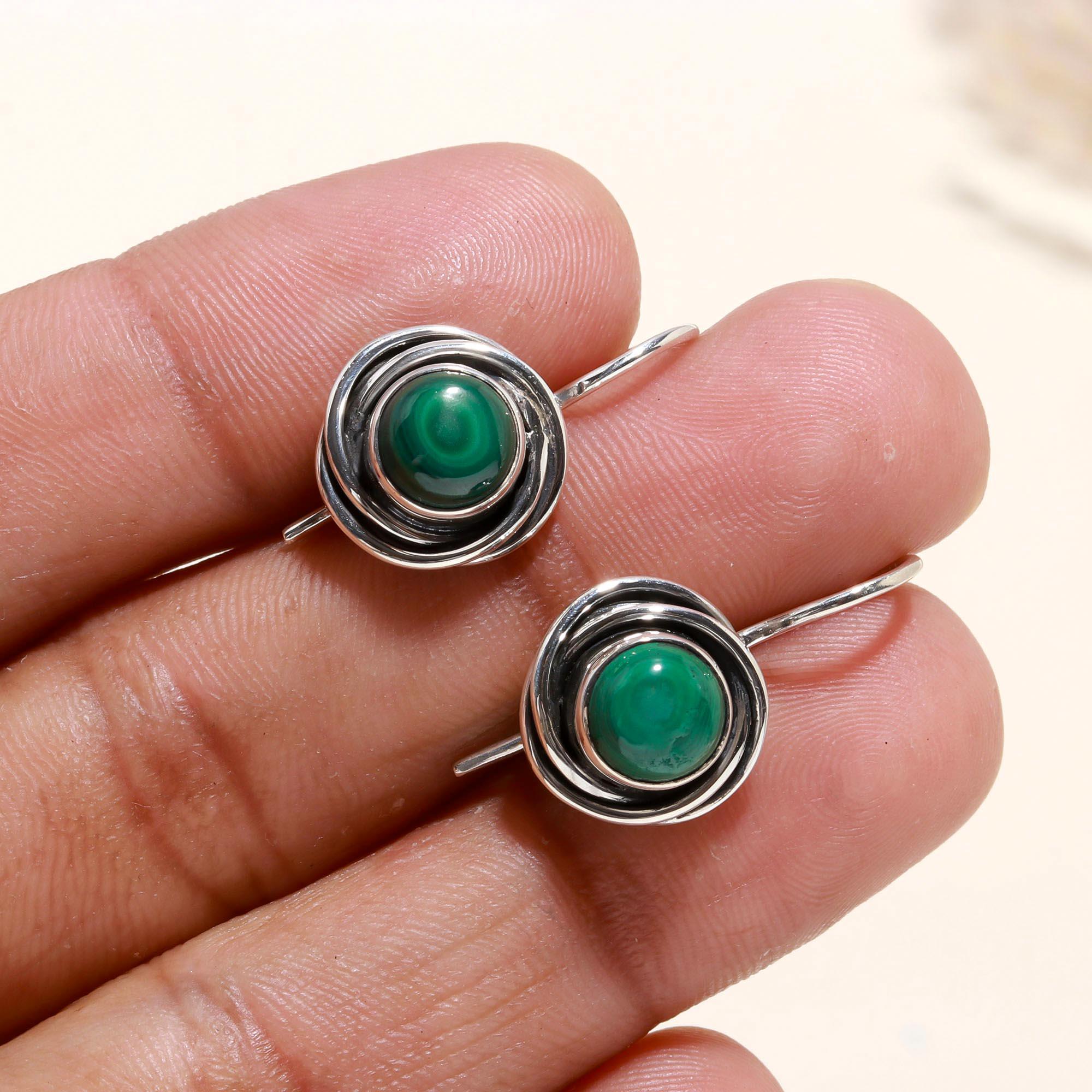 925 Sterling Silver Malachite Dangle Earrings