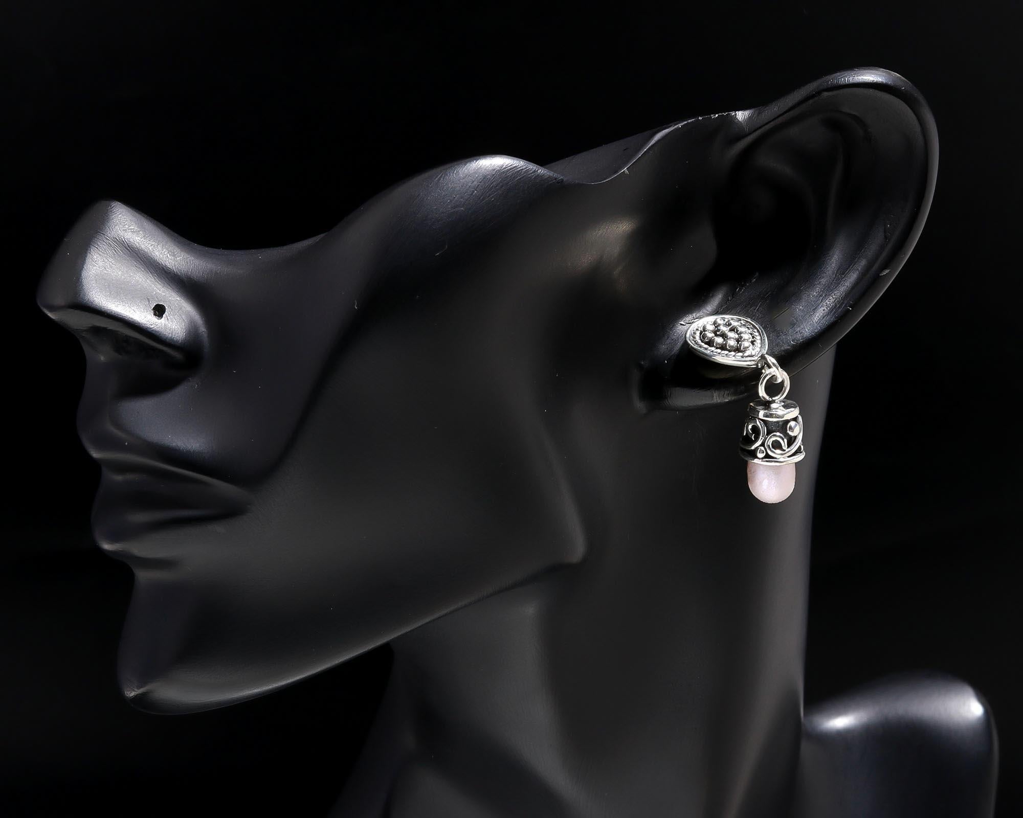 925 Sterling Silver Pearl Vintage Boho Dangle Earrings