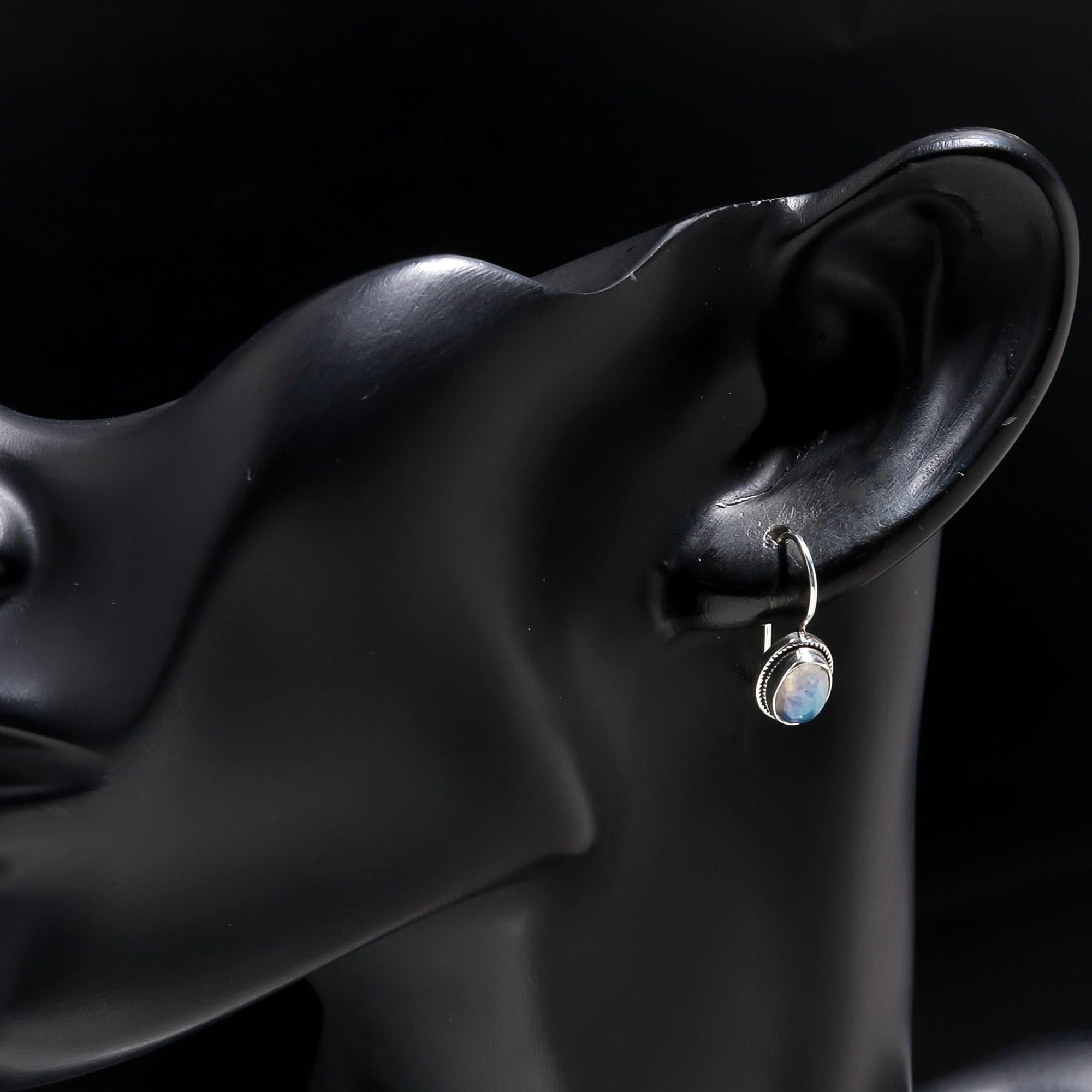 925 Sterling Silver Oval Moonstone Dangle Earrings