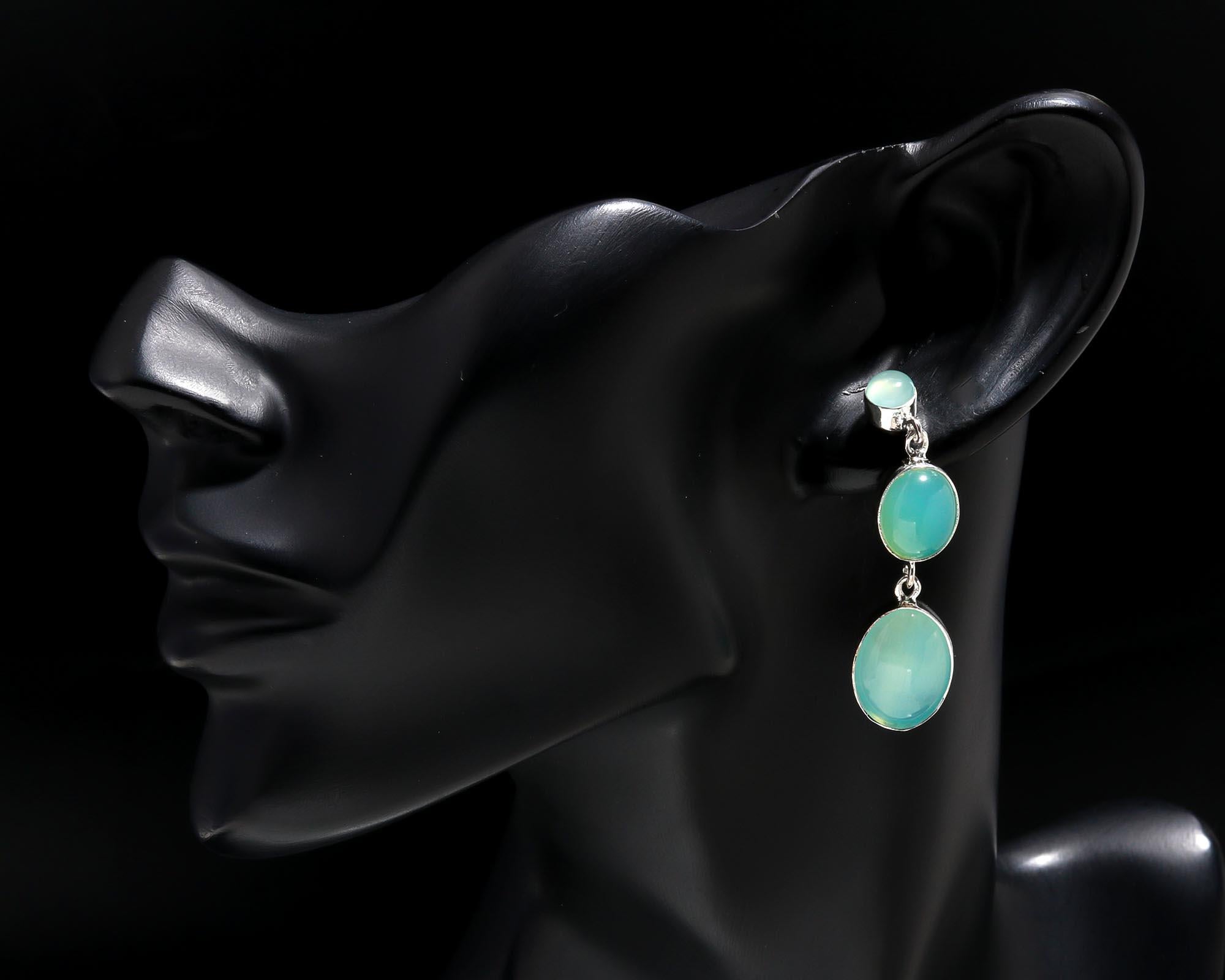 925 Sterling Silver Aqua Chalcedony Dangle Earrings