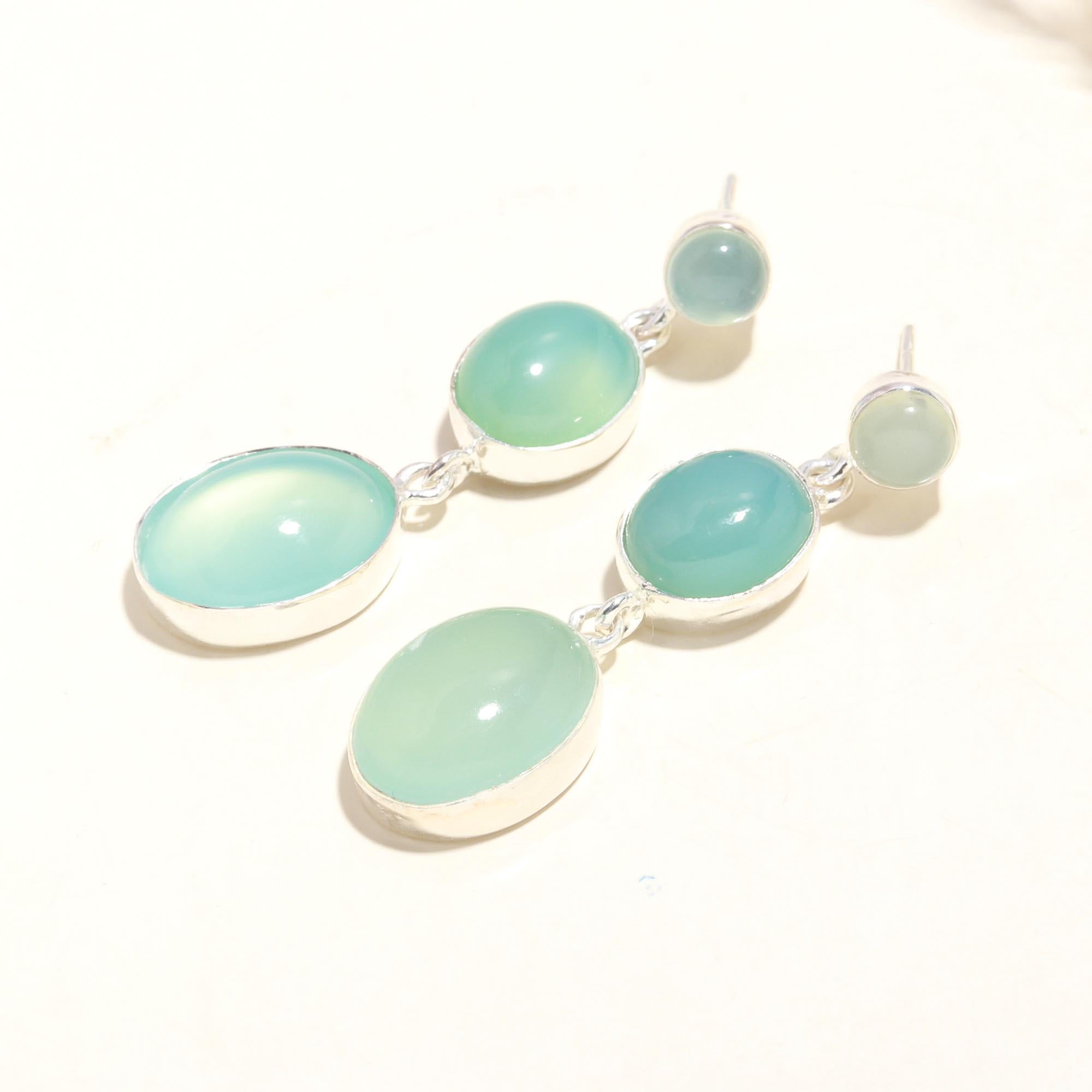 925 Sterling Silver Aqua Chalcedony Dangle Earrings