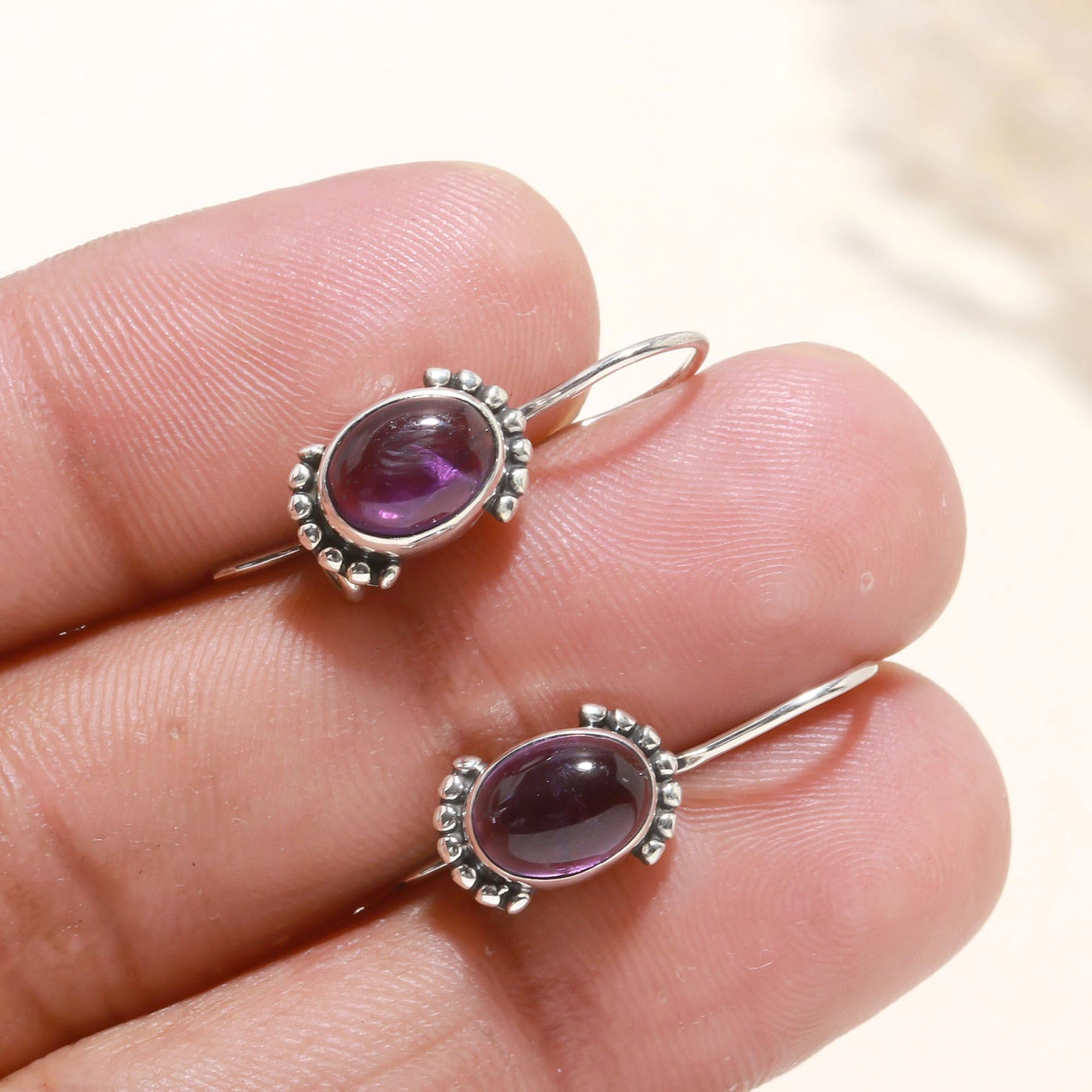 925 Sterling Silver Amethyst Hook Earrings