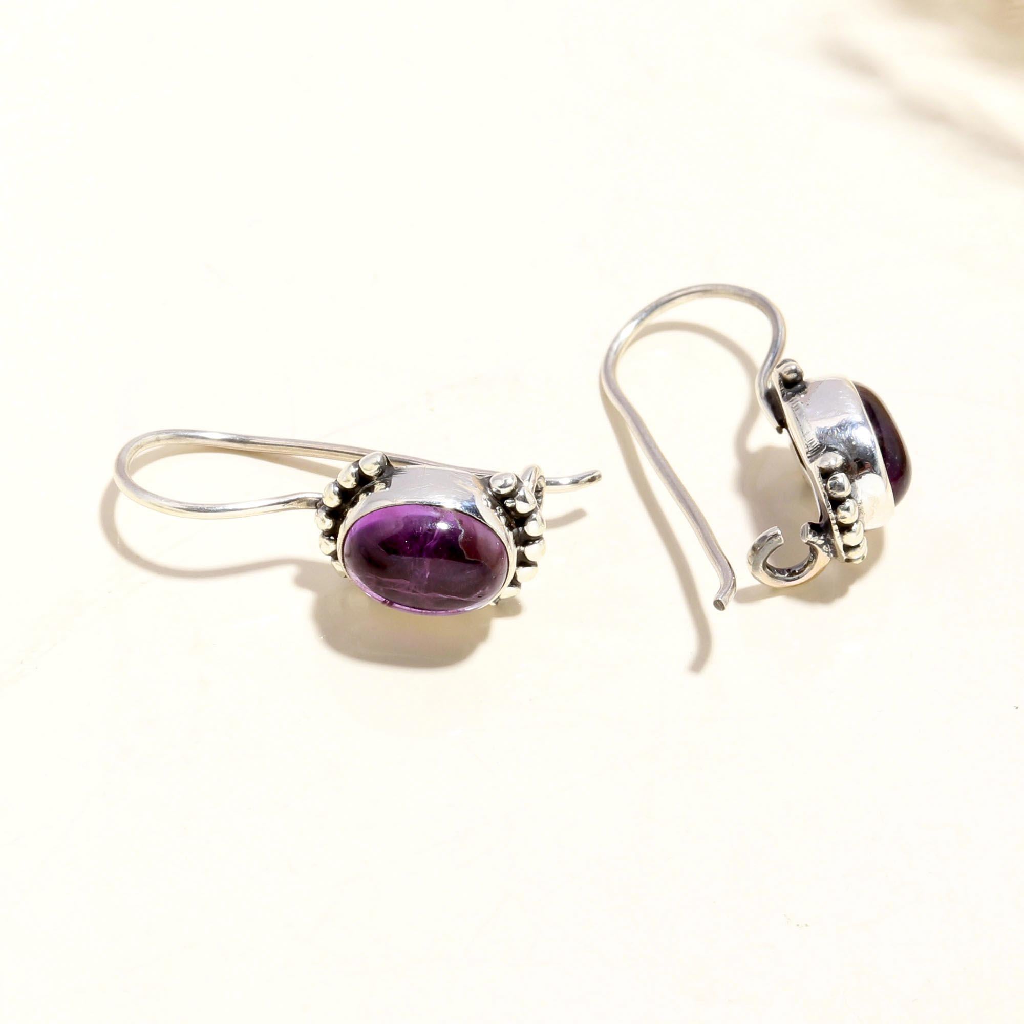 925 Sterling Silver Amethyst Hook Earrings