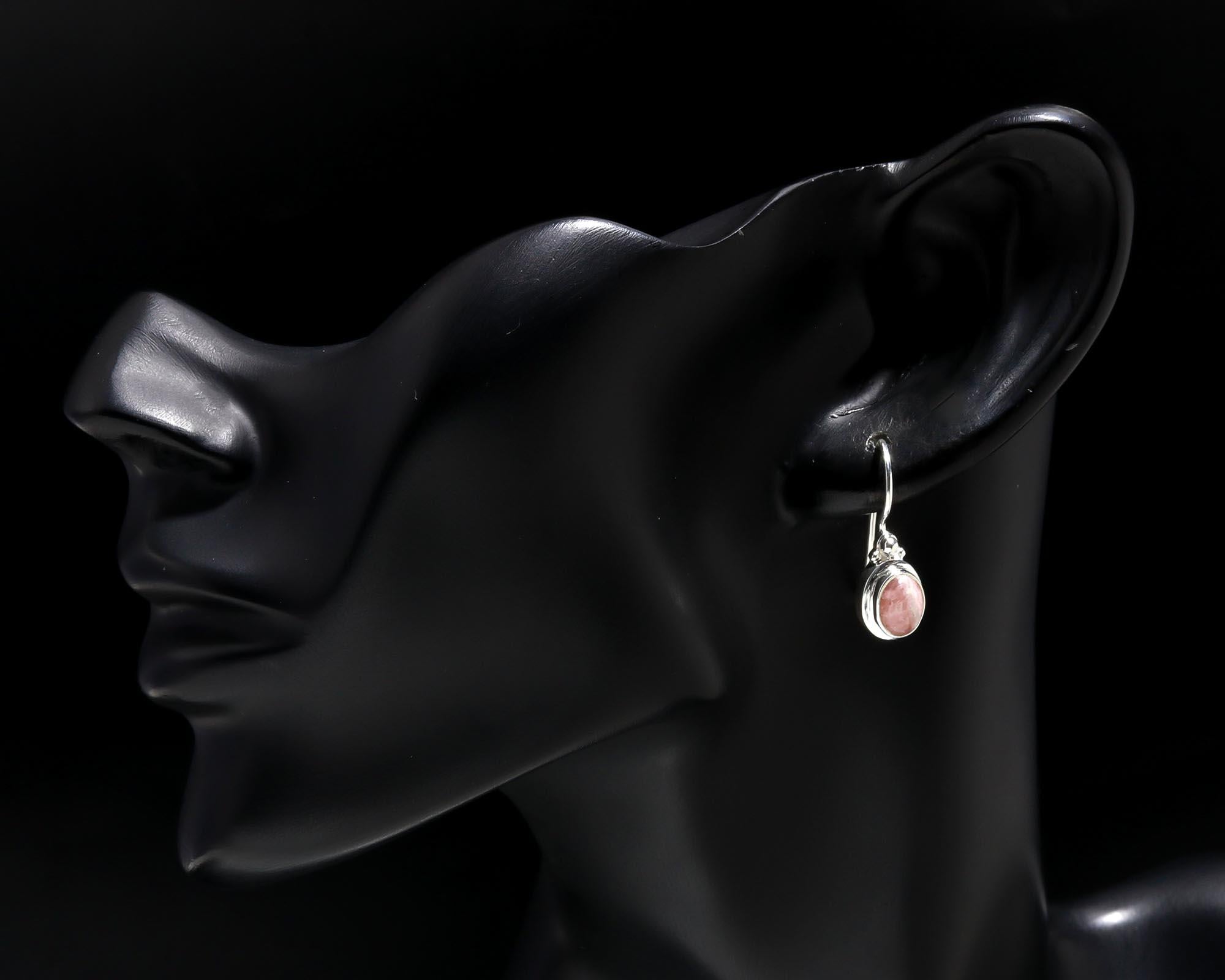 925 Sterling Silver Rhodochrosite Hook Earrings