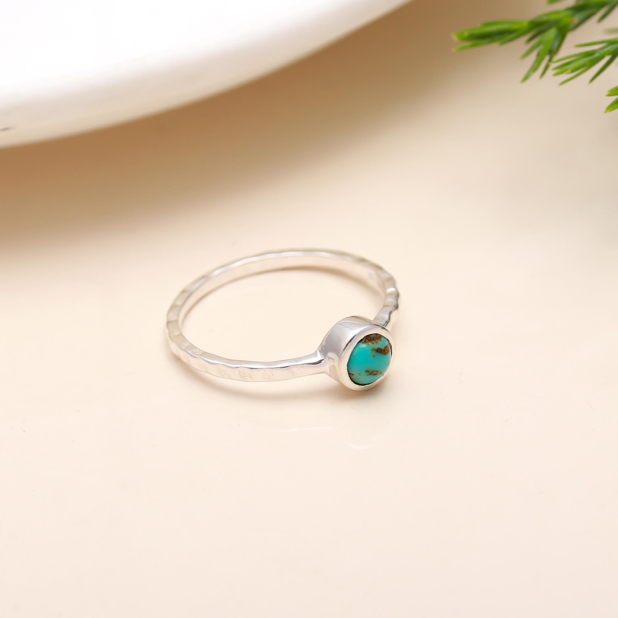 925 Silver Hammered Turquoise Ring
