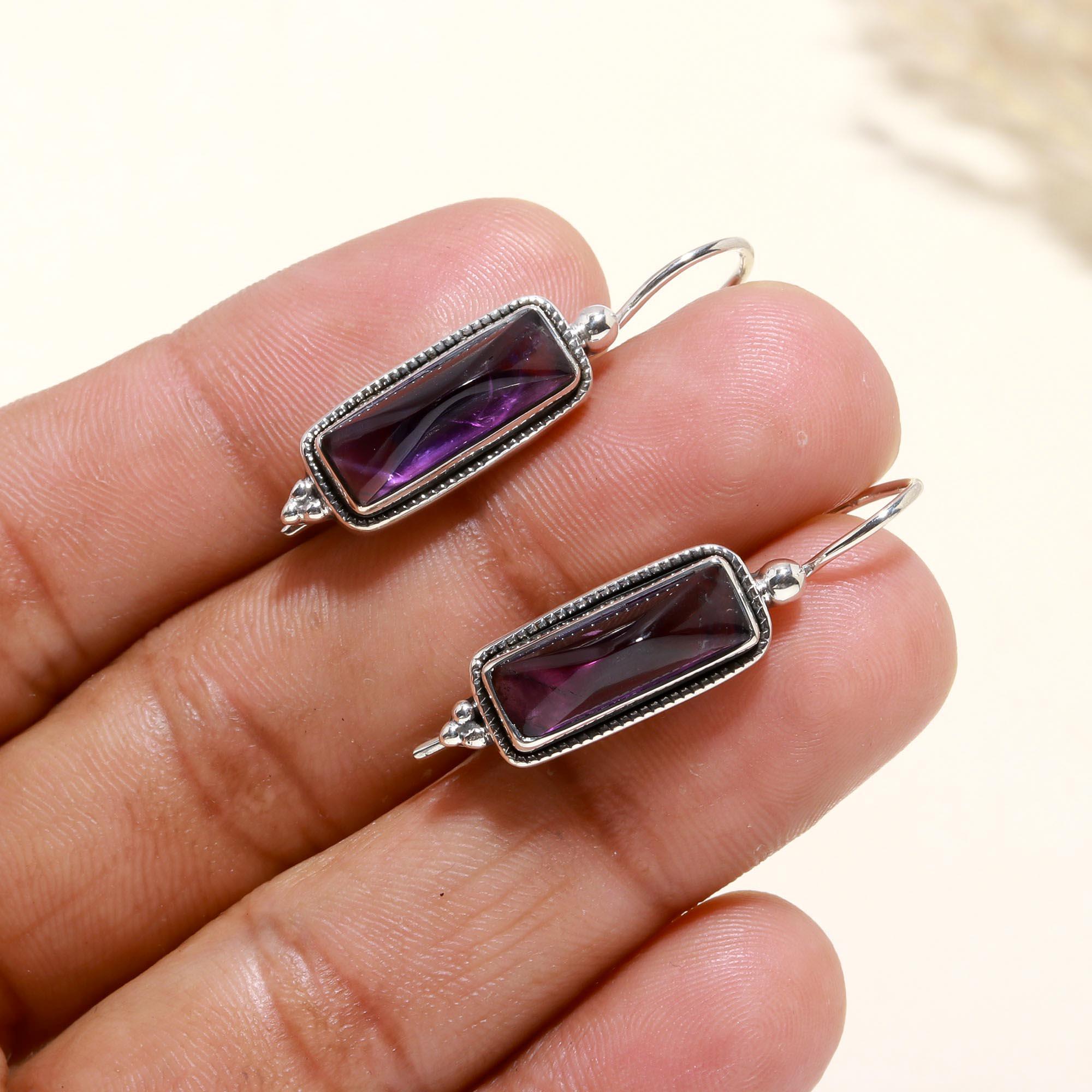 925 Sterling Silver Amethyst Dangle Earrings