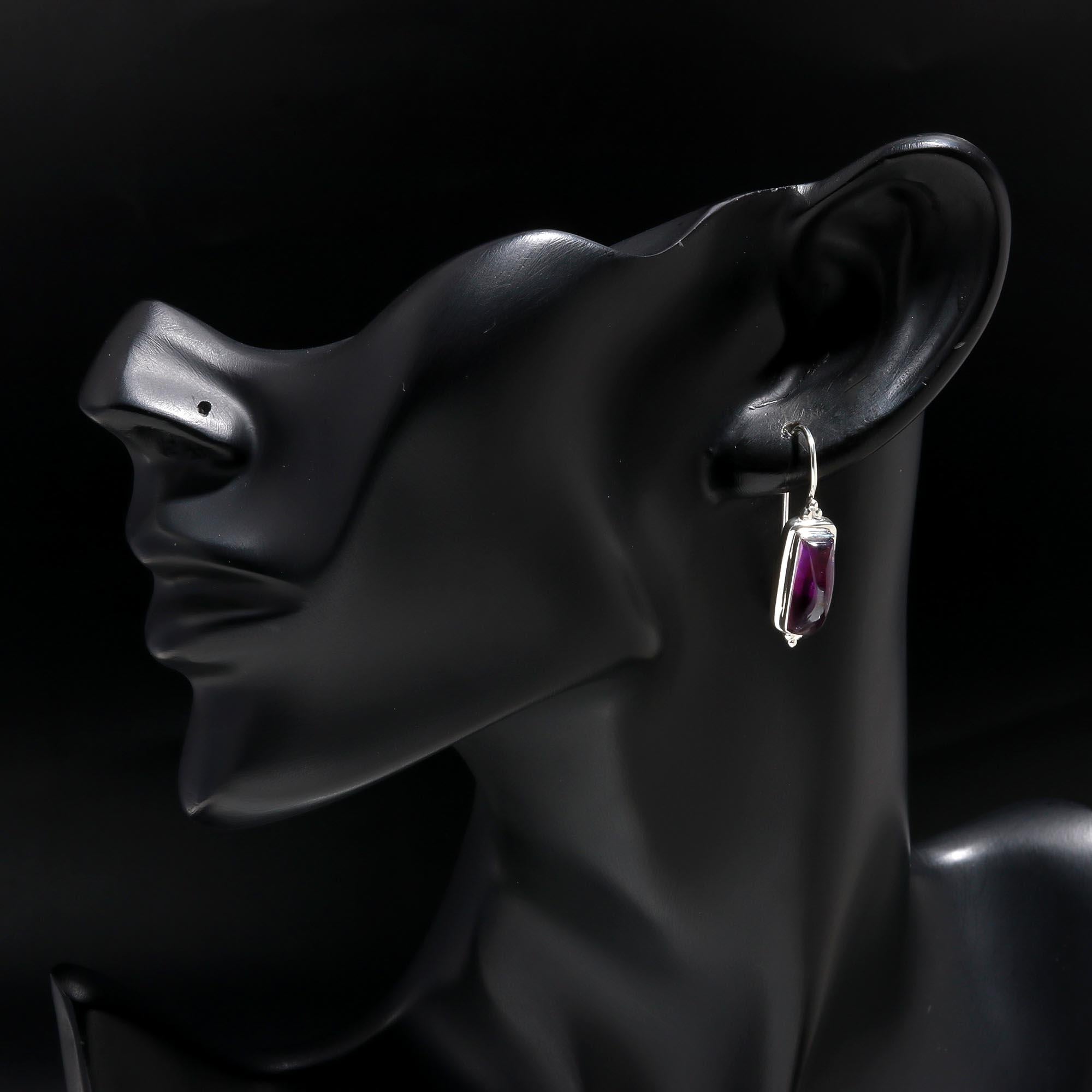 925 Sterling Silver Rectangular Amethyst Gemstone Dangle Earrings