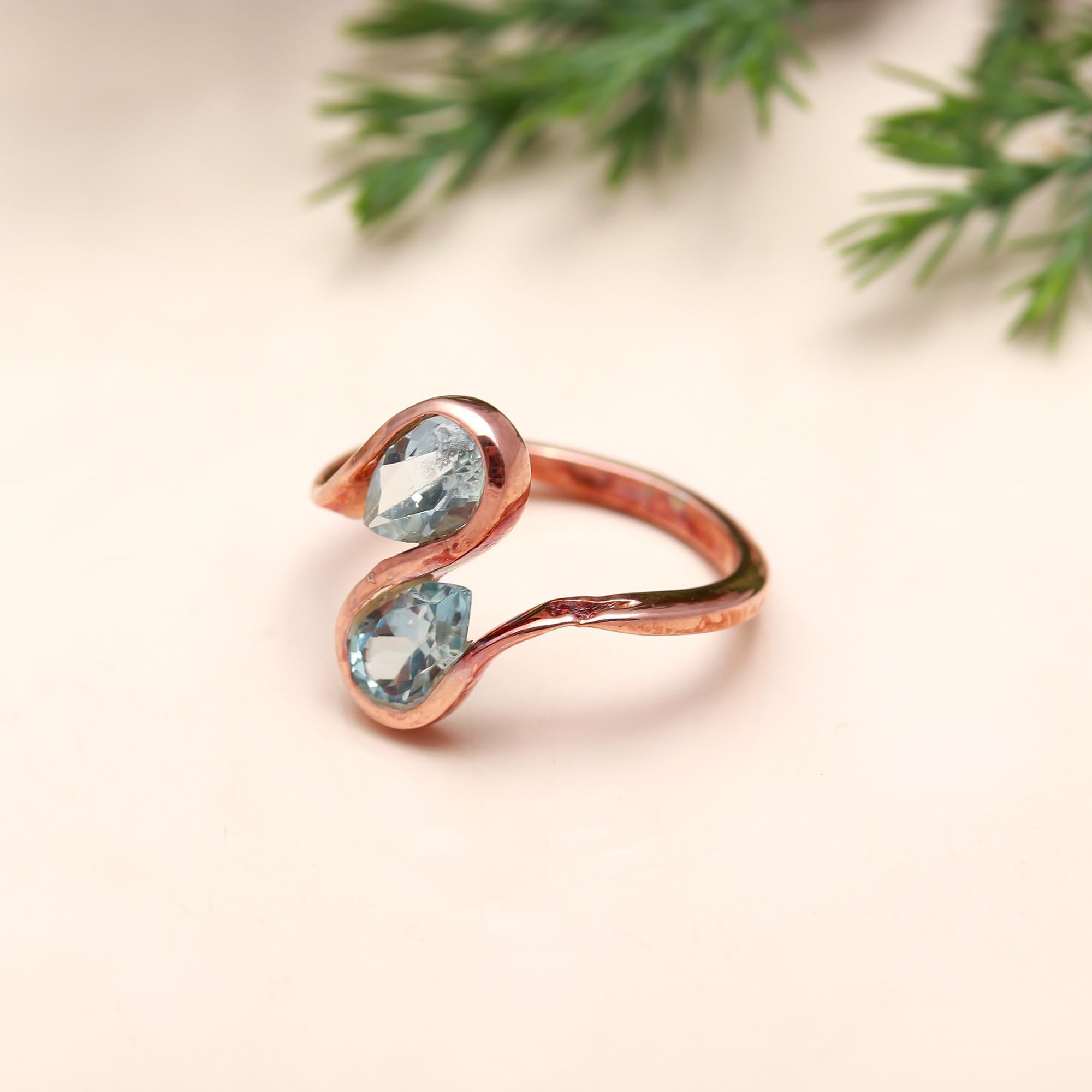 925 Silver Twin Blue Topaz Ring