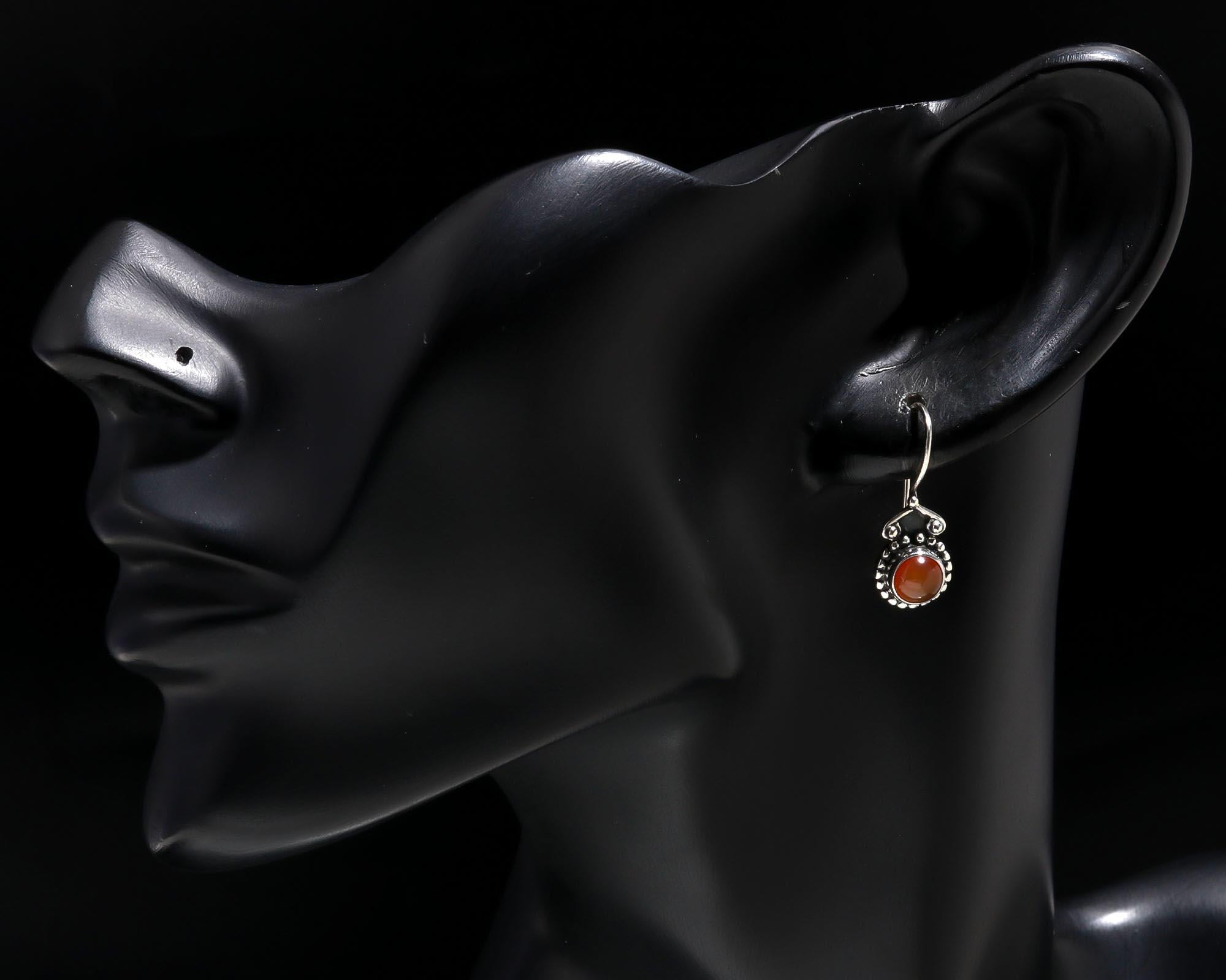 925 Sterling Silver Carnelian Vintage Boho Dangle Earrings