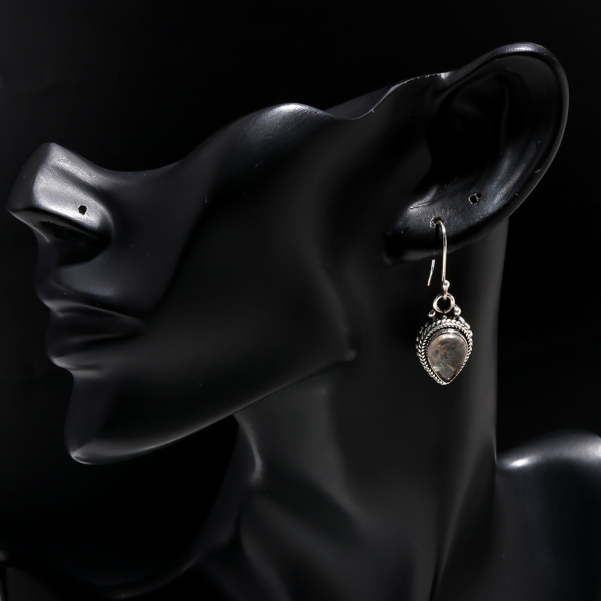 925 Sterling Silver Rutilated Quartz Boho Dangle Earrings