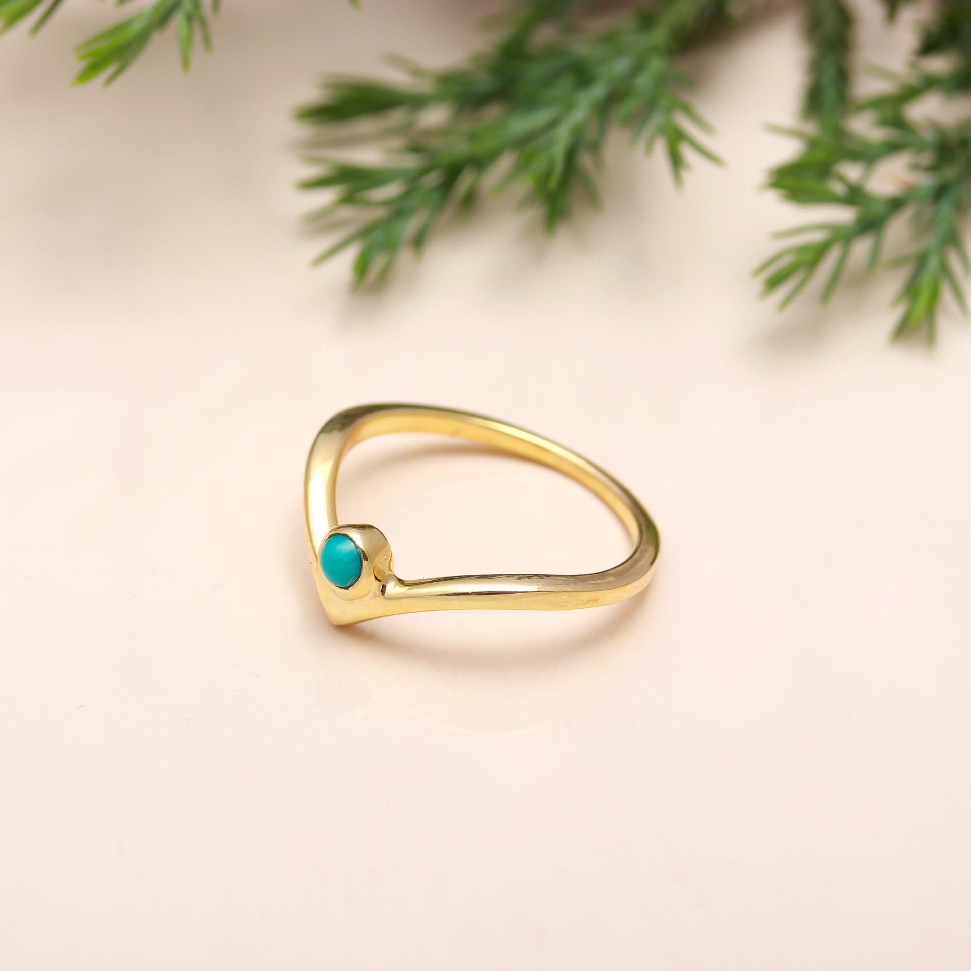 925 Silver Turquoise V-Shaped Ring