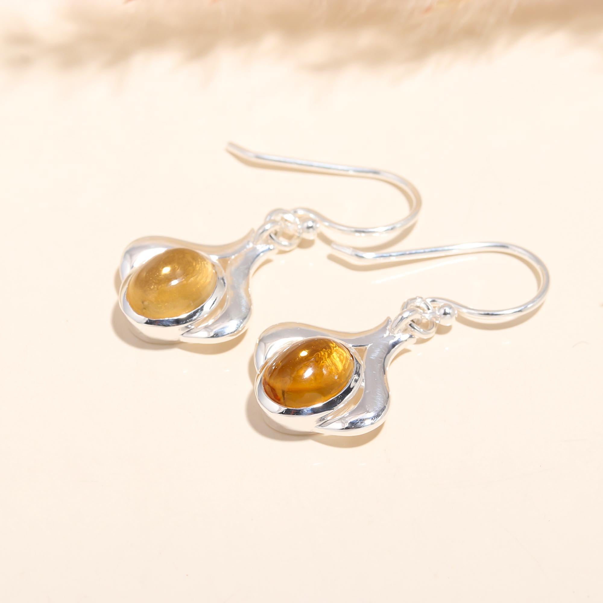 925 Sterling Silver Citrine Handmade Dangle Earrings